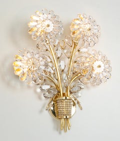 Grande e splendida applique a fiore in vetro dorato e cristallo, Palwa, anni '70