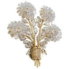 Gran Aplique Flor Preciosa Bagues Doradas y Cristal, Palwa, Años 70