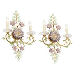 Große wunderschöne Blumen-Wandleuchter aus vergoldetem, facettiertem Kristallglas Bagues, Palwa, 1970er Jahre