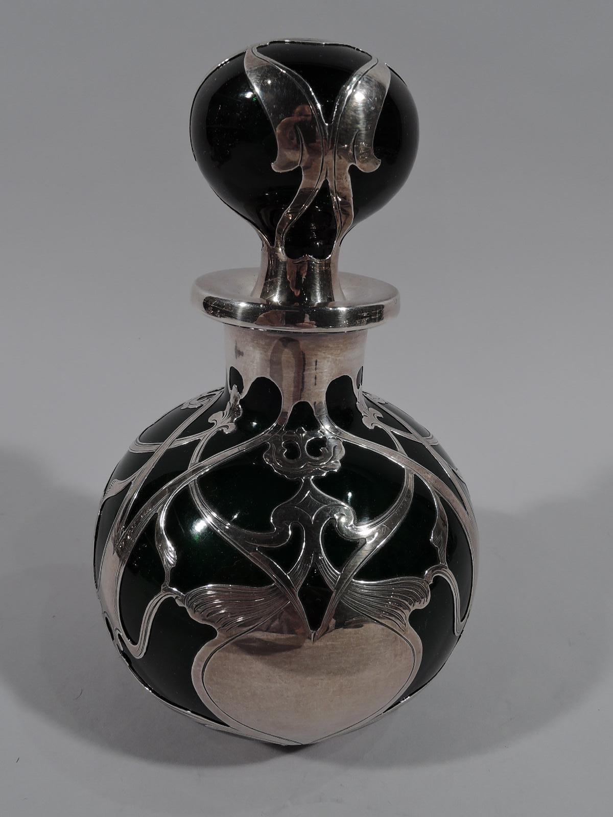 Große Gorham Jugendstil Grünglas Silber Overlay Parfüm (Art nouveau) im Angebot