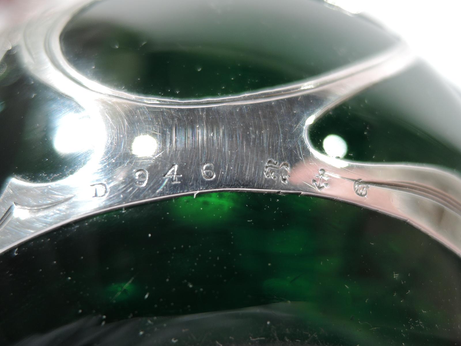 Perfume grande Gorham Art Nouveau de cristal verde con superposición de plata Silver en venta