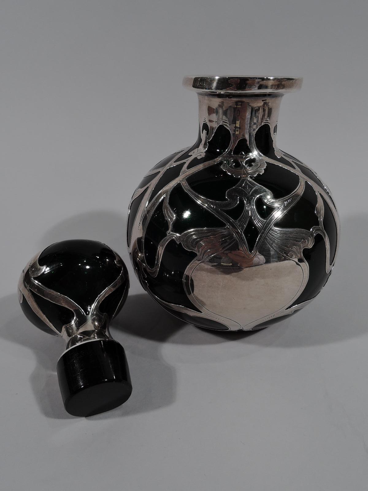 Botella grande de colonia Gorham Art Nouveau verde con incrustación de plata Estadounidense en venta