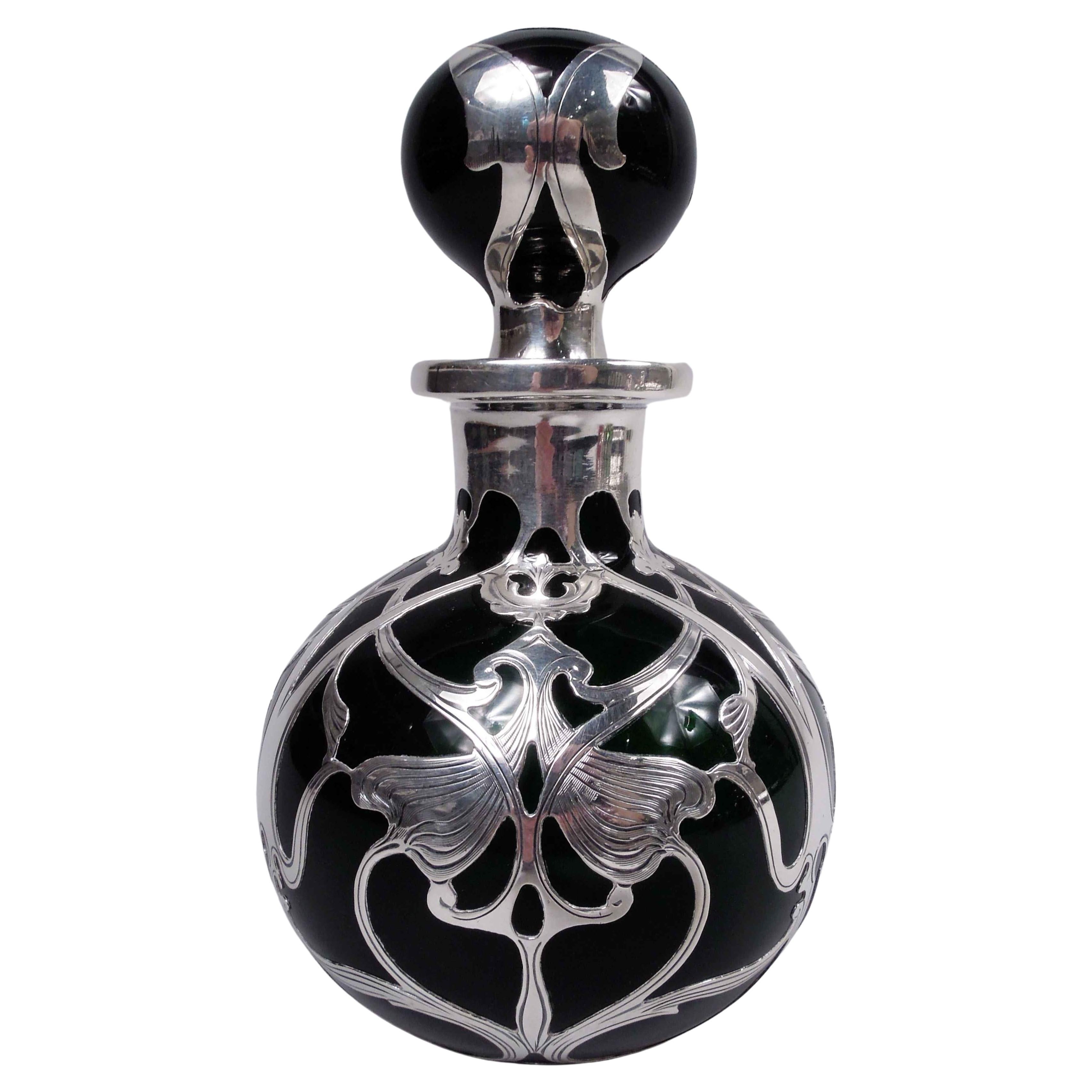 Flacon De Parfum Gorham Art Nouveau – Verre Vert Et Argent, époque 1900‑1940 – Occasion En Bon état