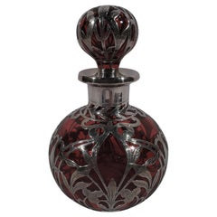 Large Gorham Art Nouveau Red Glass Silver Overlay Perfume