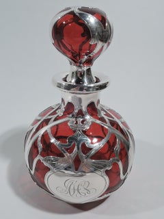 Large Gorham Art Nouveau Red Silver Overlay Cologne Bottle