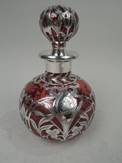 Large Gorham Art Nouveau Red Silver Overlay Cologne