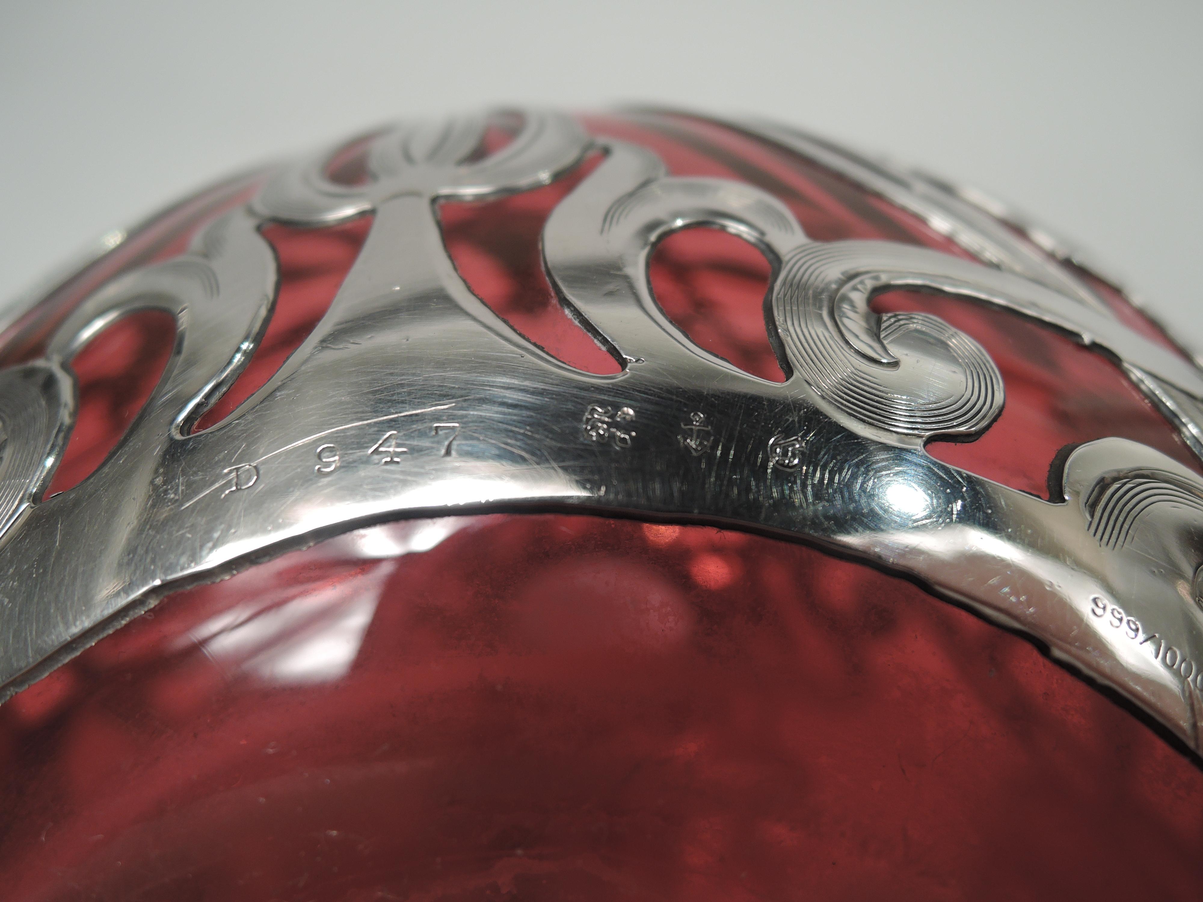 Large Gorham Art Nouveau Red Silver Overlay Cologne For Sale 3