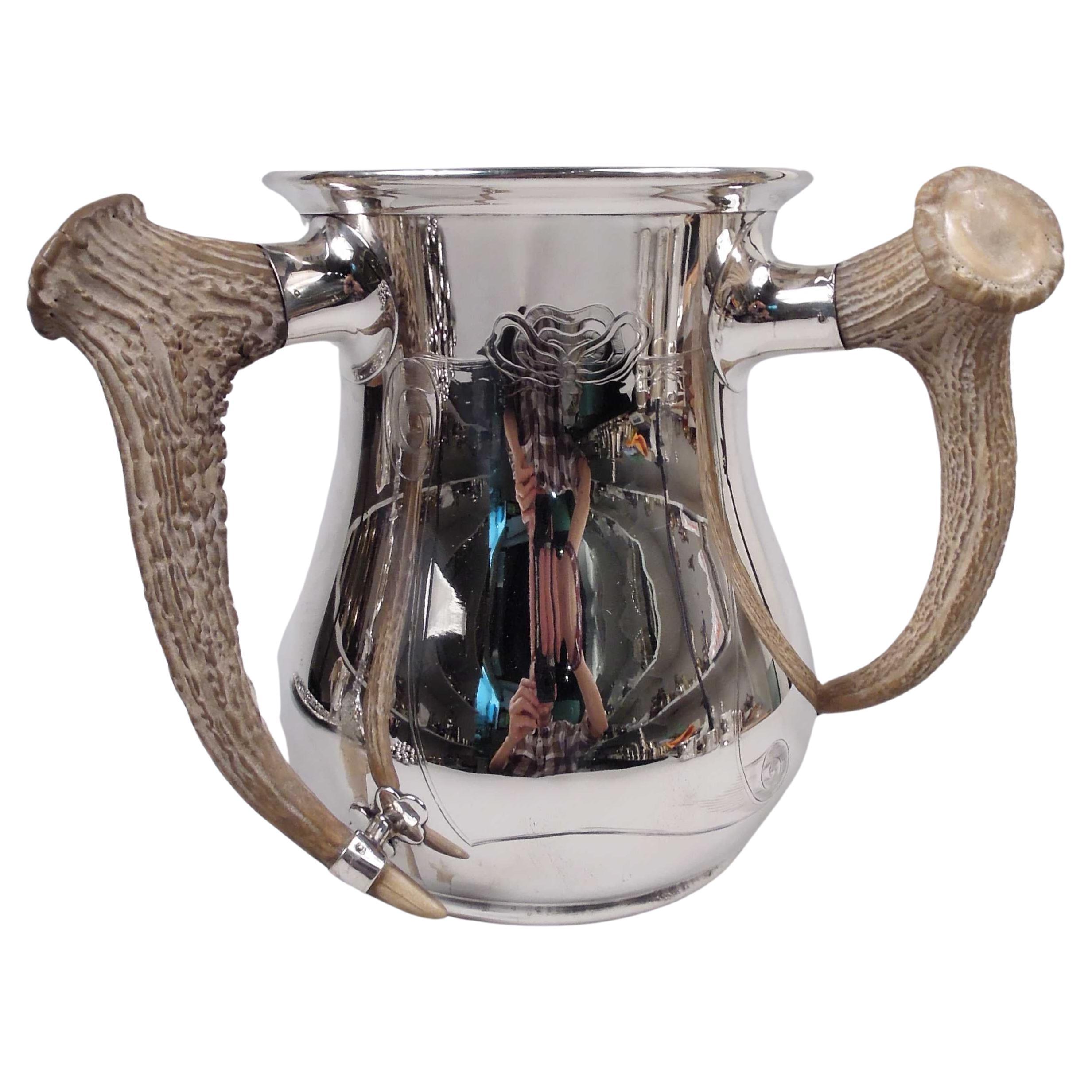 Large Gorham Edwardian Big Game-Era Trophy Cup with Horn Handles For Sale