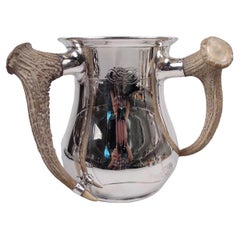 Antique Large Gorham Edwardian Big Game-Era Trophy Cup with Horn Handles