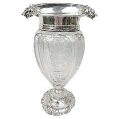 Large Gorham Edwardian Classical Sterling Silver & Crystal Vase