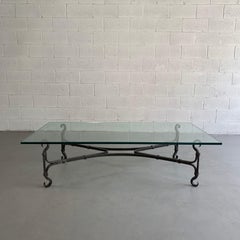 Large Gothic Artisan Handwrought Iron and Glass Coffee Table