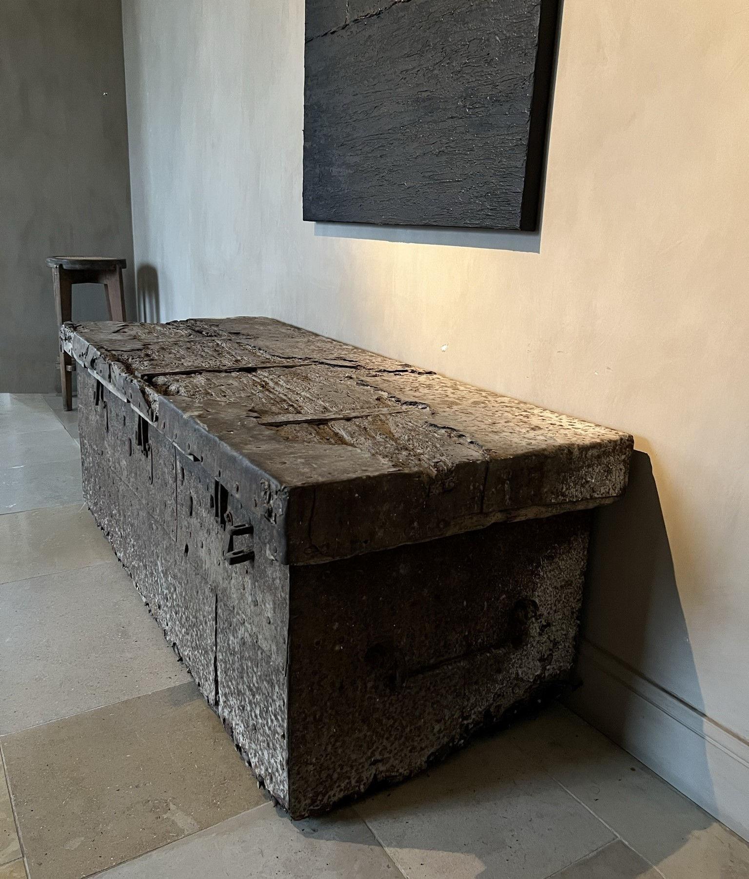 18th Century and Earlier Large Gothic chest strongbox For Sale