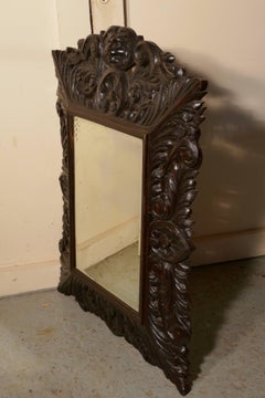 Large Gothic Green Man Carved Oak Mirror