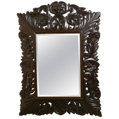 Large Gothic Green Man Carved Oak Mirror