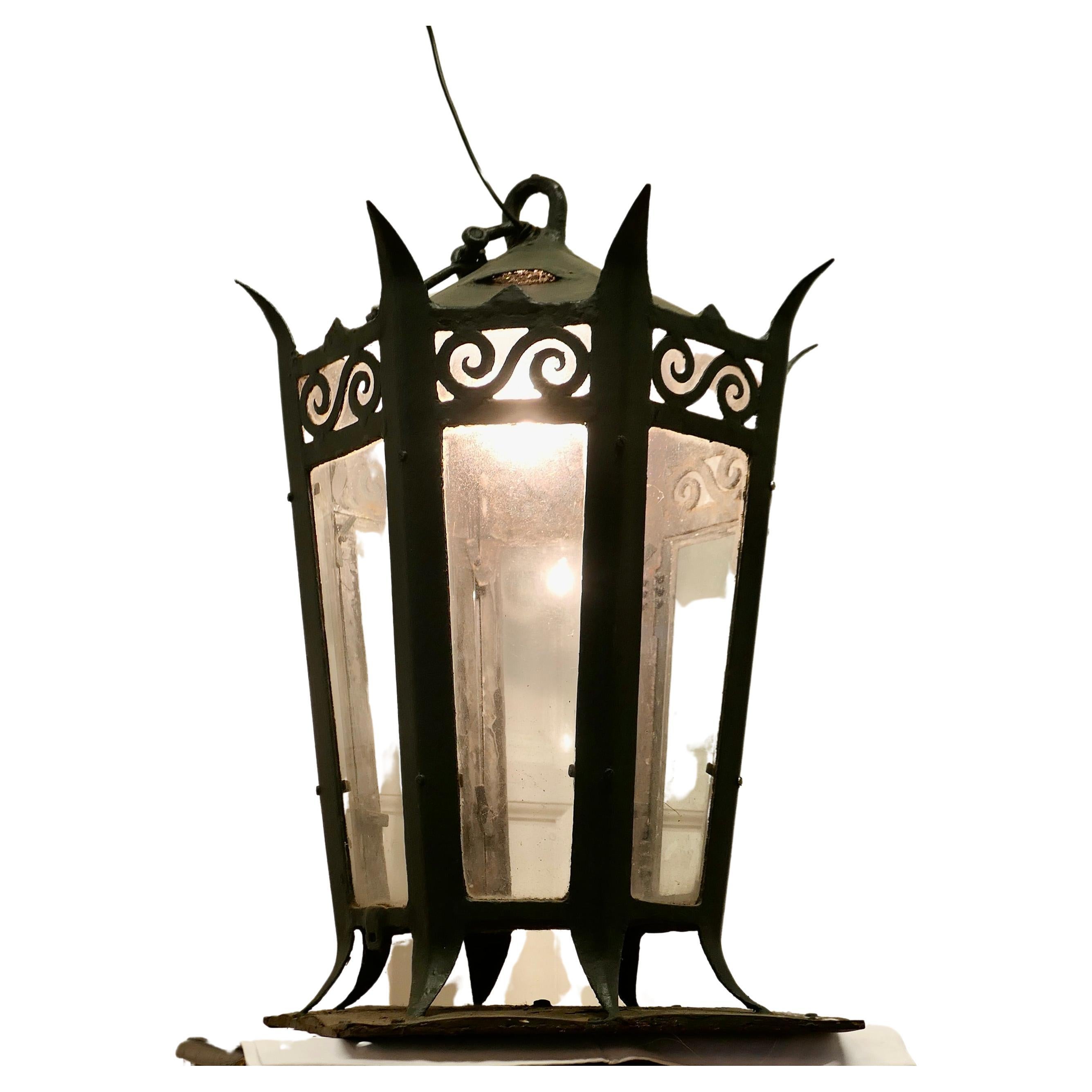 Large Gothic Iron Porch or Gate Post Lantern 