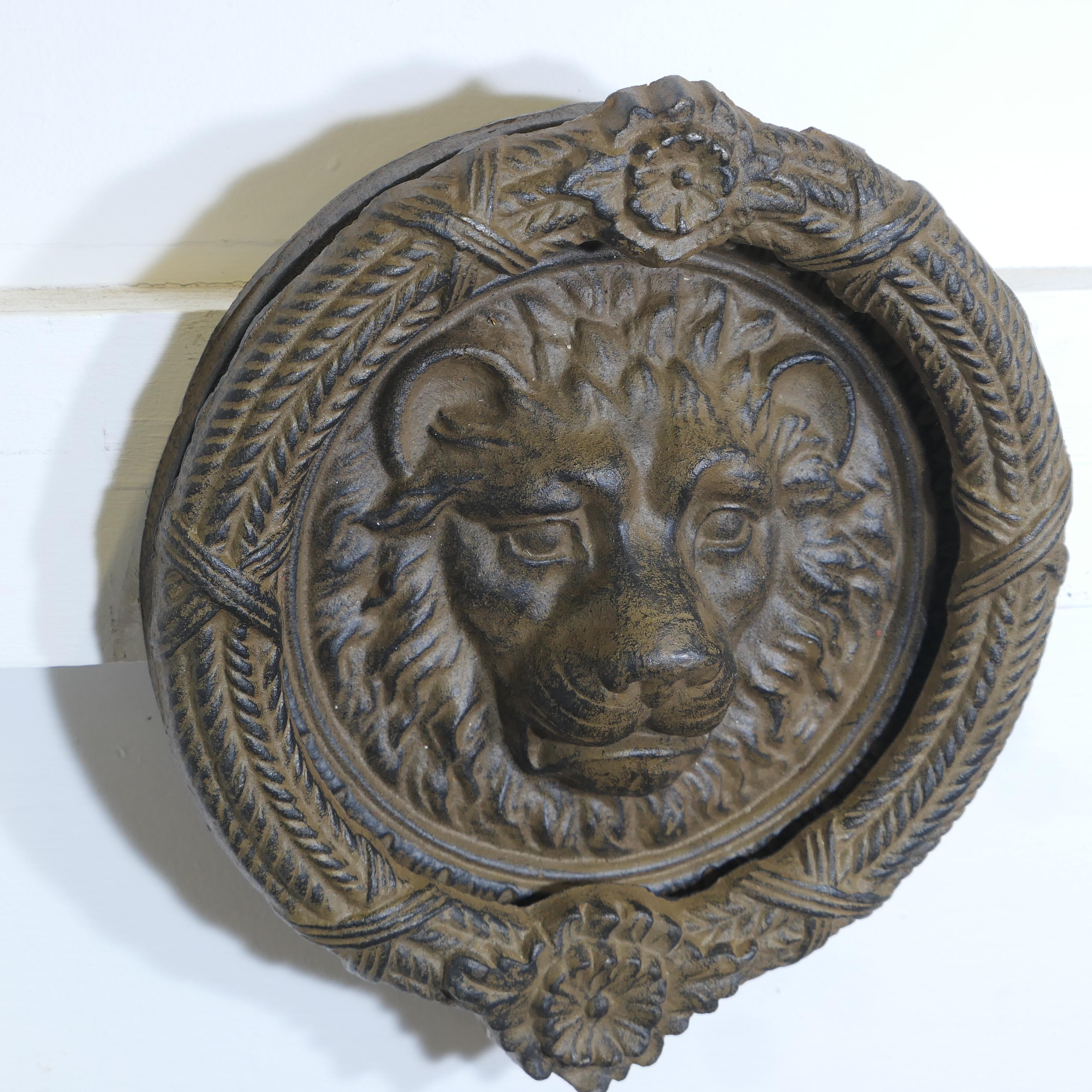 Large Gothic Lion’s Mask Iron Door Knocker   This is a superb door knocker In Good Condition For Sale In Godshill, Isle of Wight