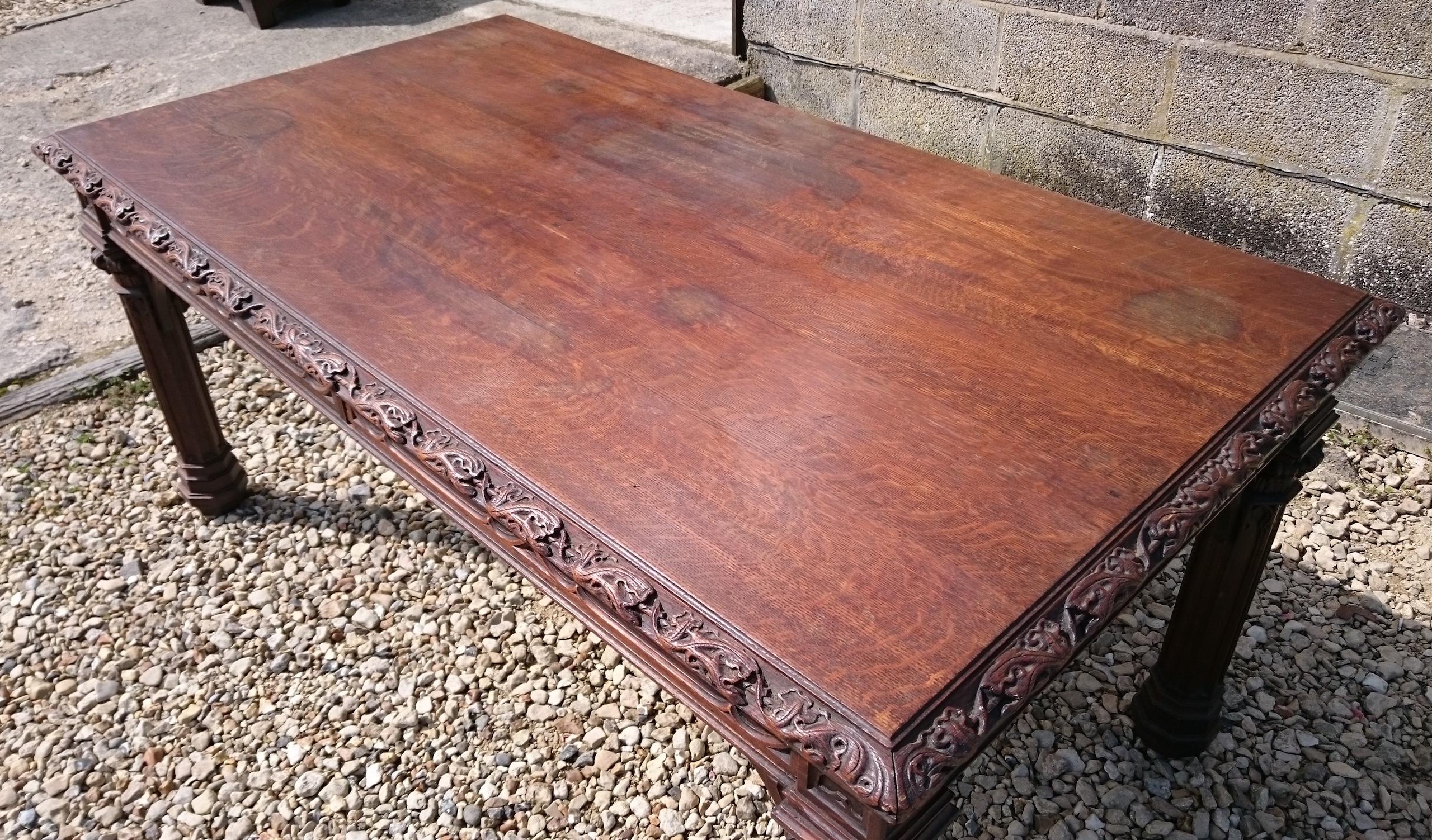Large Gothic Oak Library Table 1