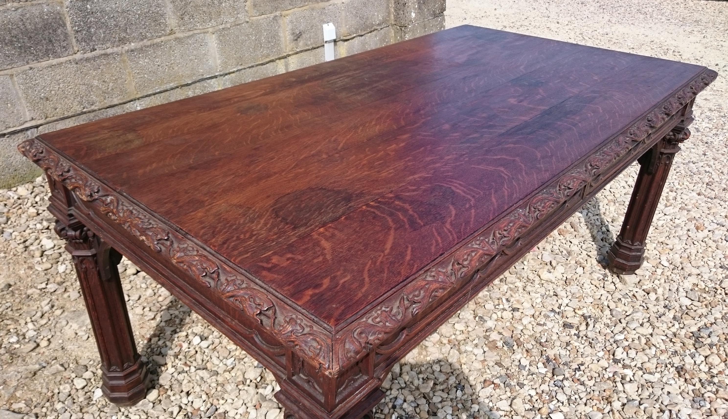 Large Gothic Oak Library Table 2