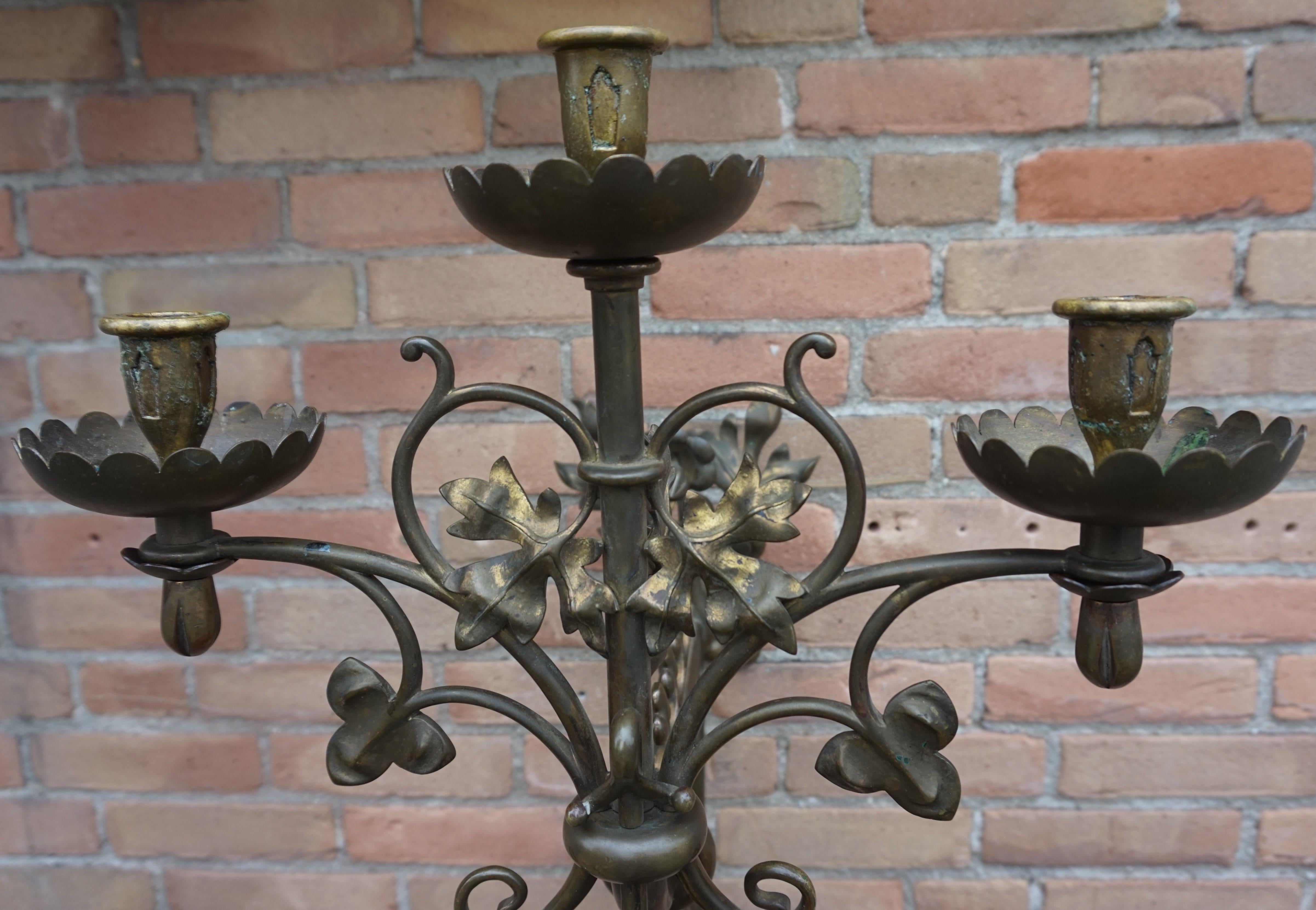 Large Gothic Revival Bronze & Brass Wall Candelabra/Candle Sconce with Gargoyle 2