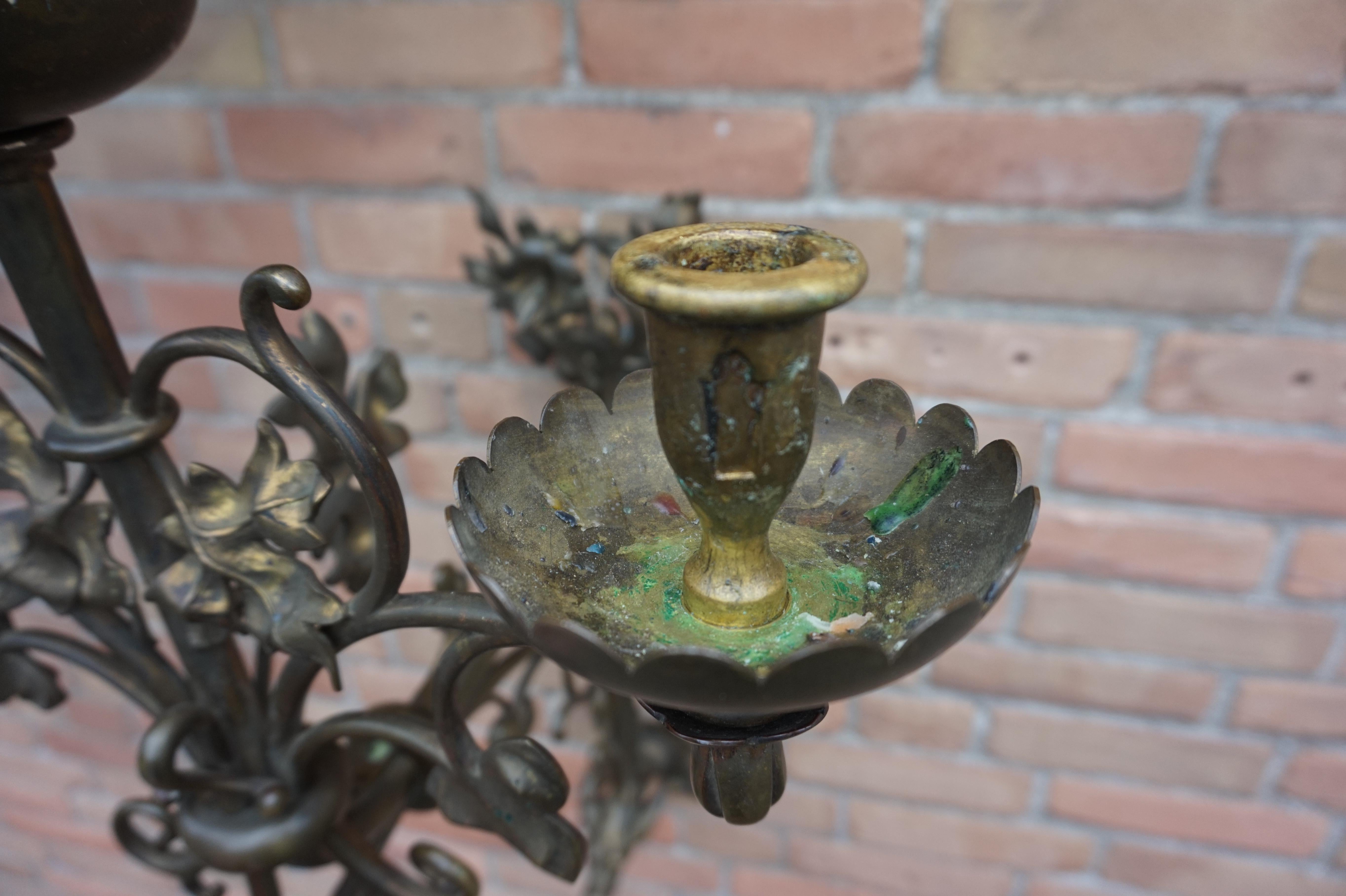 Large Gothic Revival Bronze & Brass Wall Candelabra/Candle Sconce with Gargoyle 3