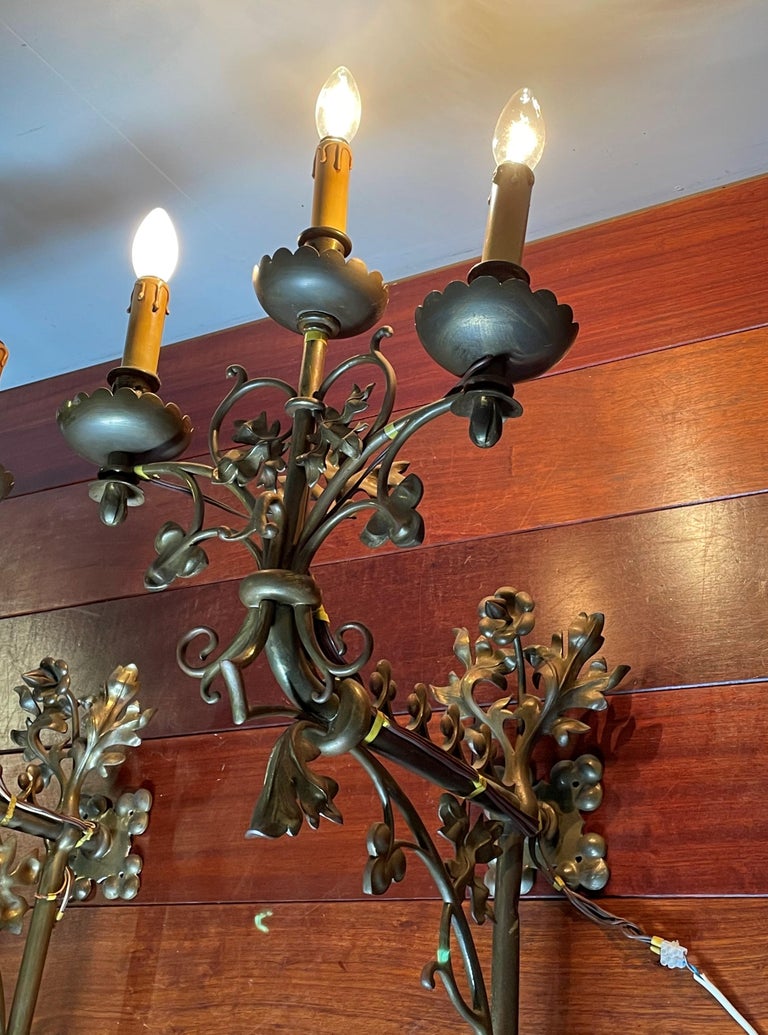Large Gothic Revival Bronze Candelabra Wall Sconces / Candle Sconce w