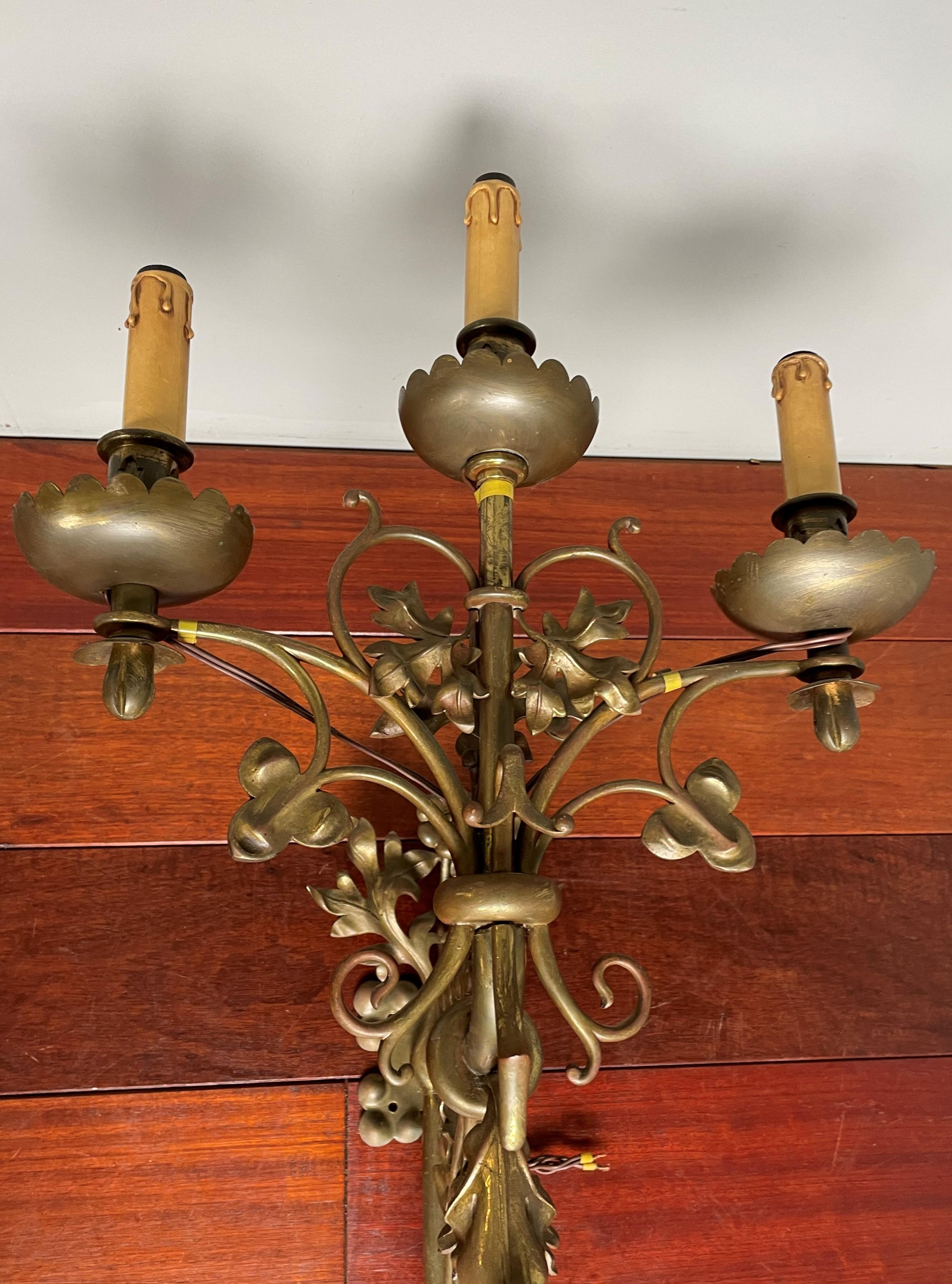 Large Gothic Revival Bronze Candelabra Wall Sconces / Candle Sconce w. Gargoyles For Sale 2