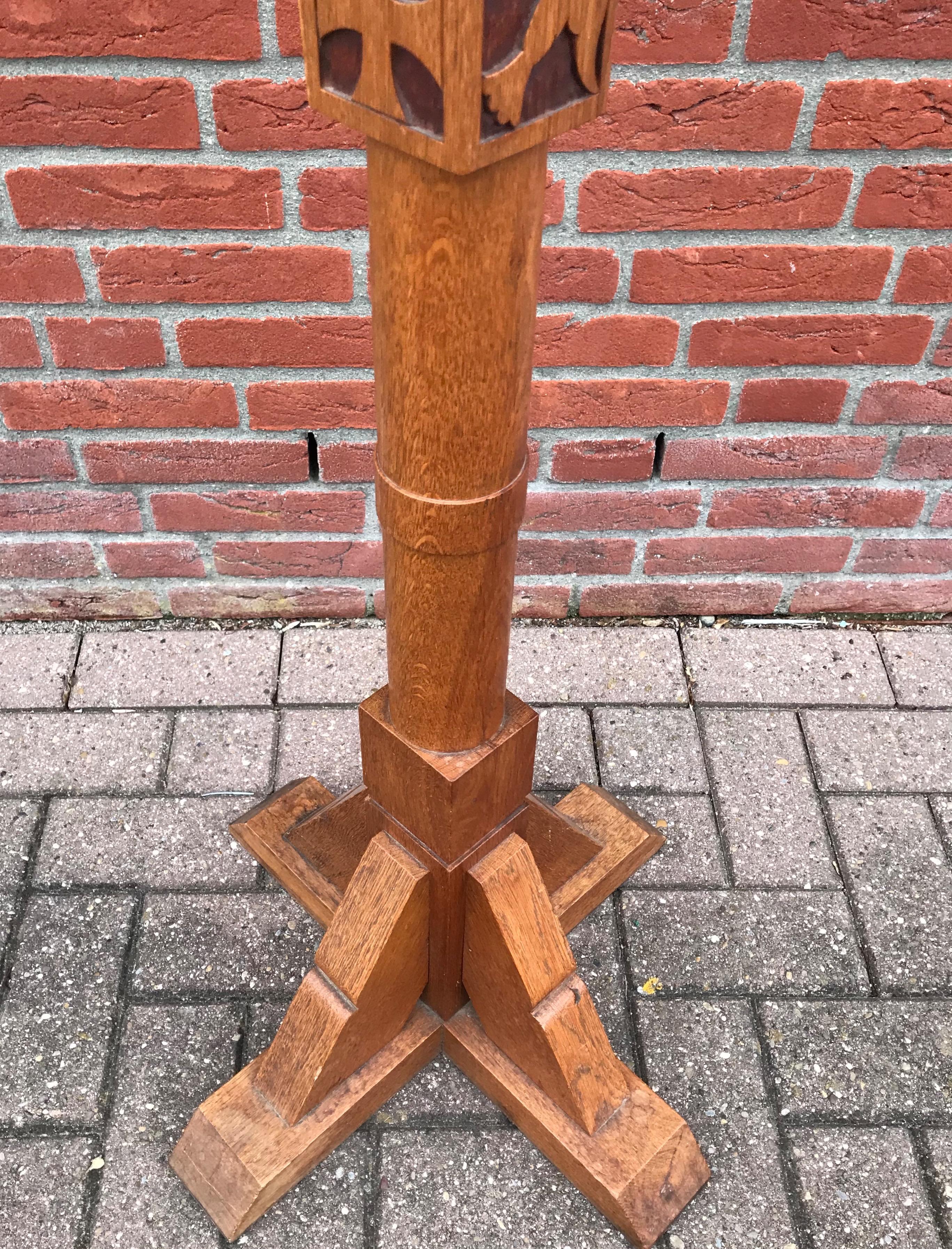 20th Century Large Gothic Revival Church Display Pedestal, Column with Hand Carved Symbolism For Sale
