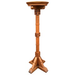 Large Gothic Revival Church Display Pedestal, Column with Hand Carved Symbolism