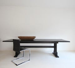 Large Gothic Revival Ebonized Oak Dining Table or Conference Table