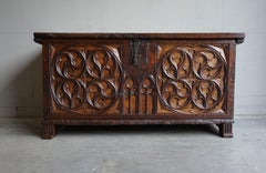 Large Gothic Revival Hand Carved Elm Blanket Chest w. Perfect Working Lock & Key