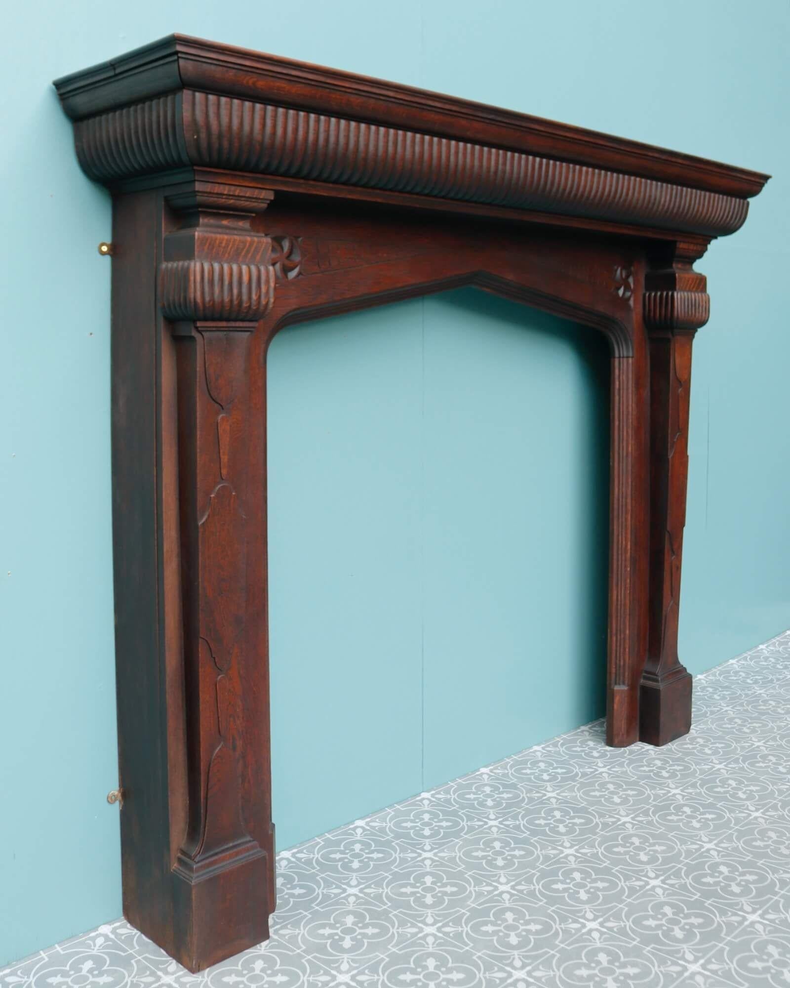 Large Gothic Revival Oak Fire Mantel In Good Condition For Sale In Wormelow, Herefordshire