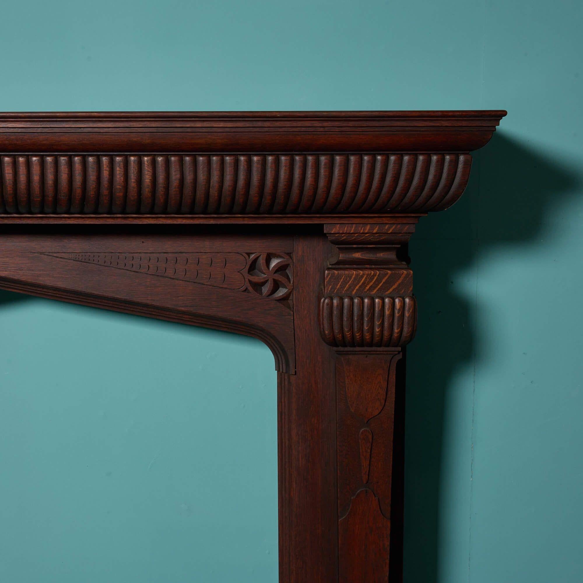 English Large Gothic Revival Oak Fire Mantel For Sale