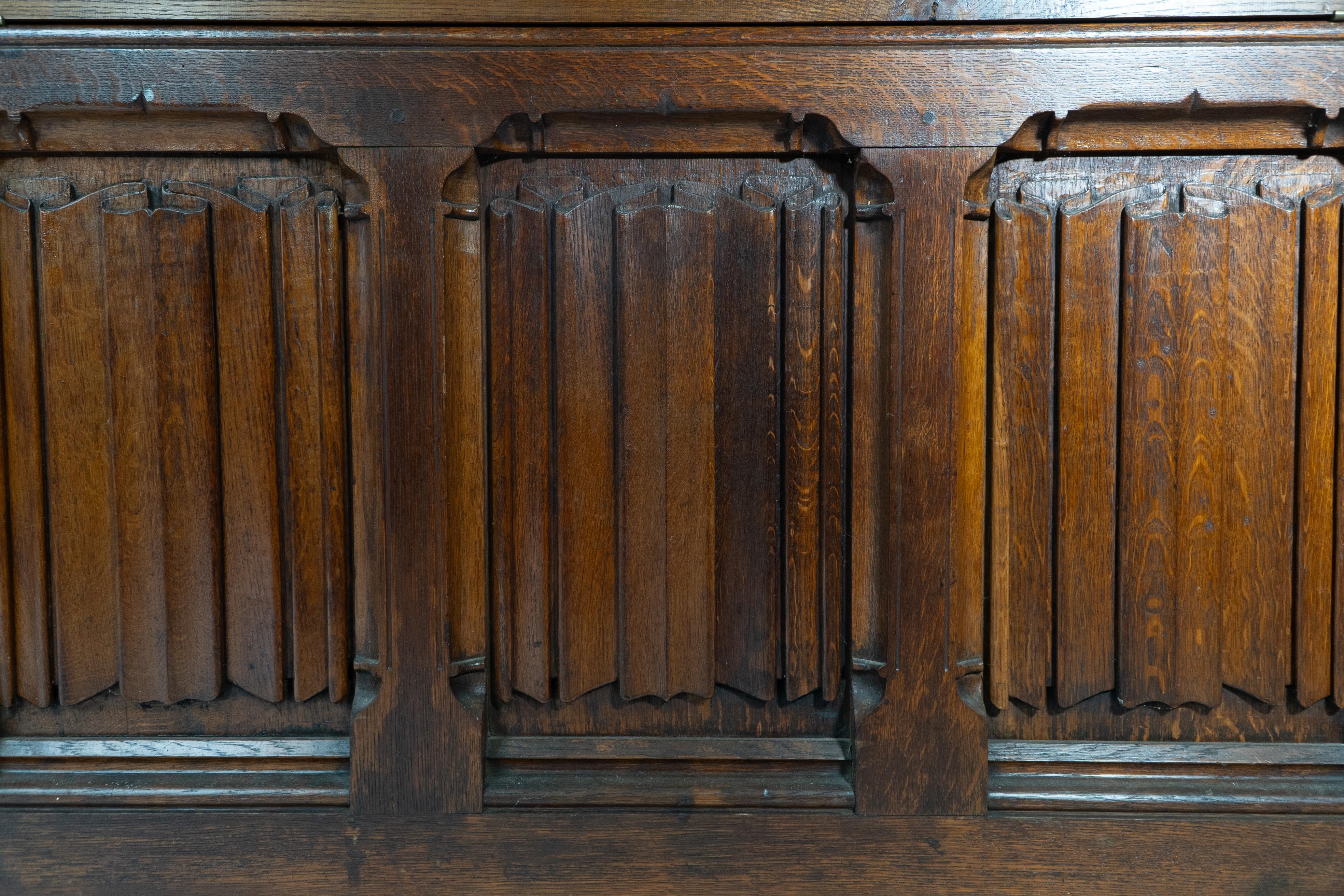 Large Gothic Revival Style Carved Oak Blanket Chest in the Style of A.W.N. Pugin For Sale 4