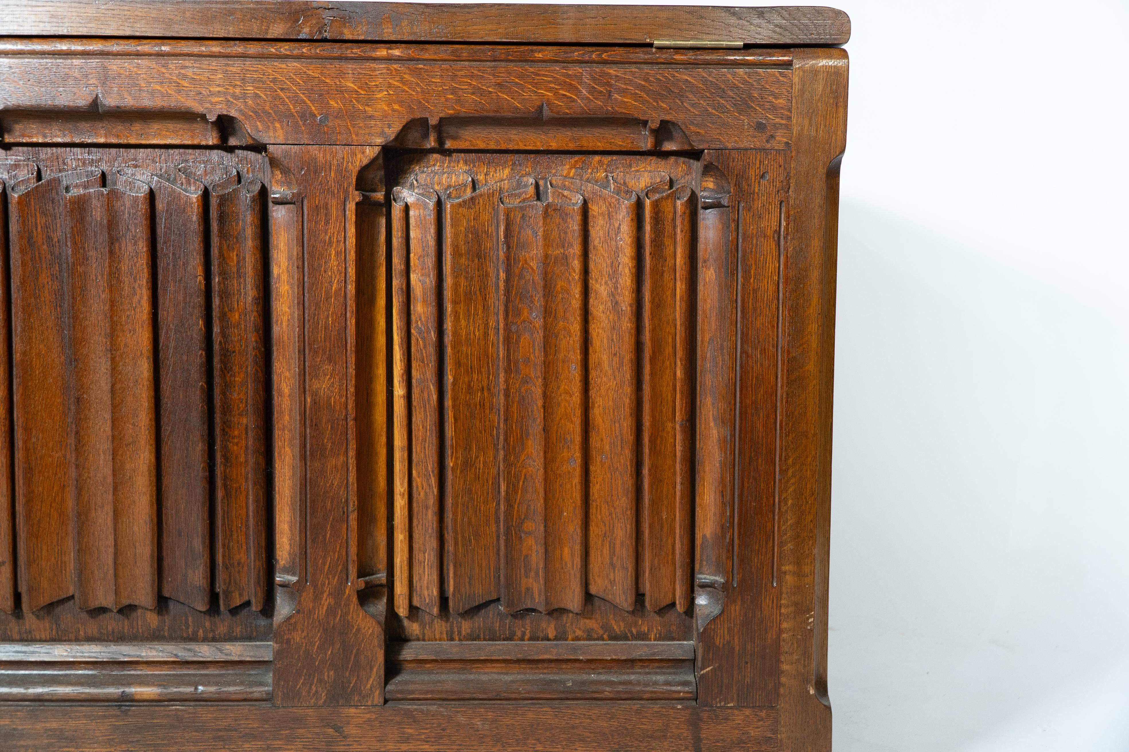 Large Gothic Revival Style Carved Oak Blanket Chest in the Style of A.W.N. Pugin For Sale 5