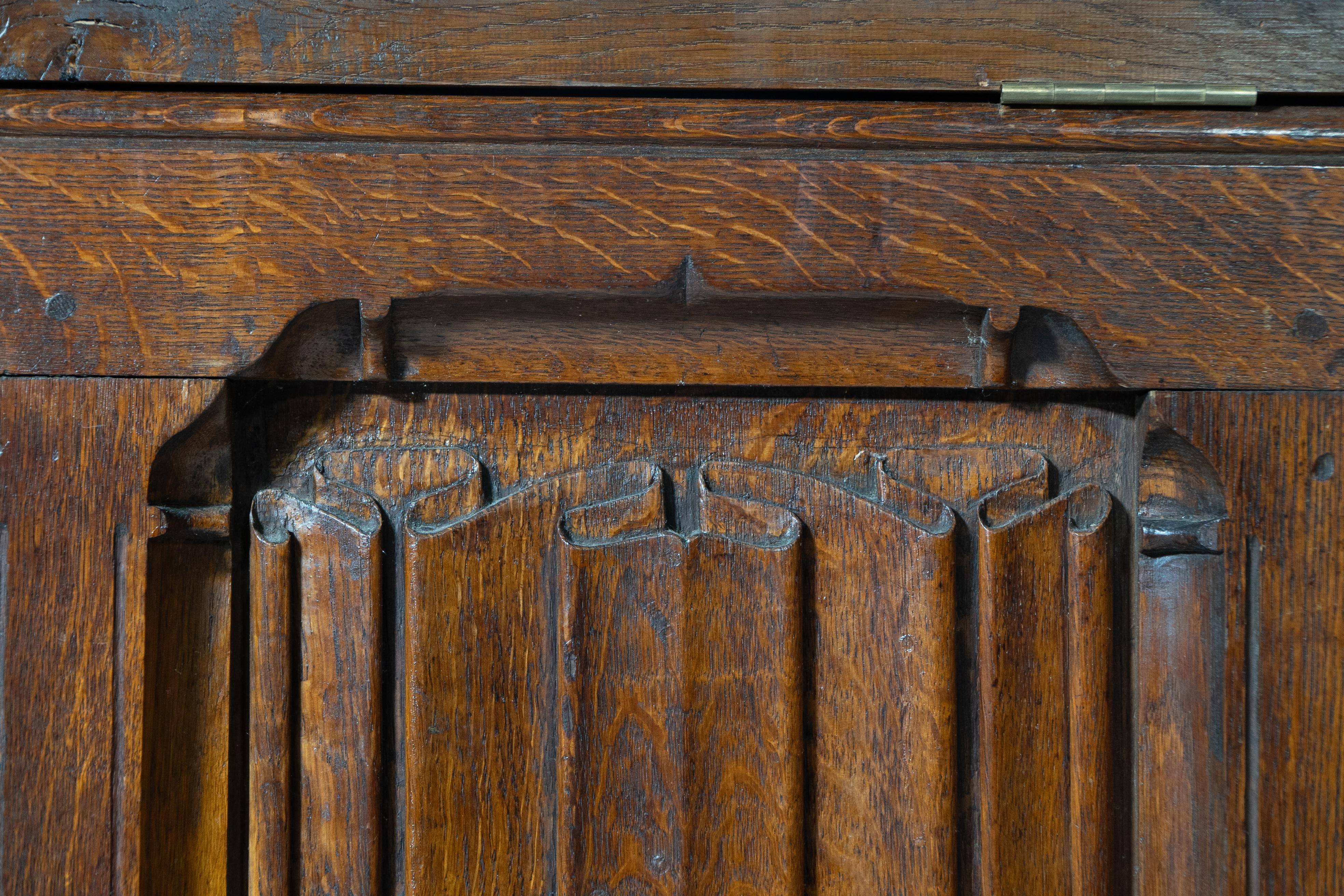 Large Gothic Revival Style Carved Oak Blanket Chest in the Style of A.W.N. Pugin For Sale 6