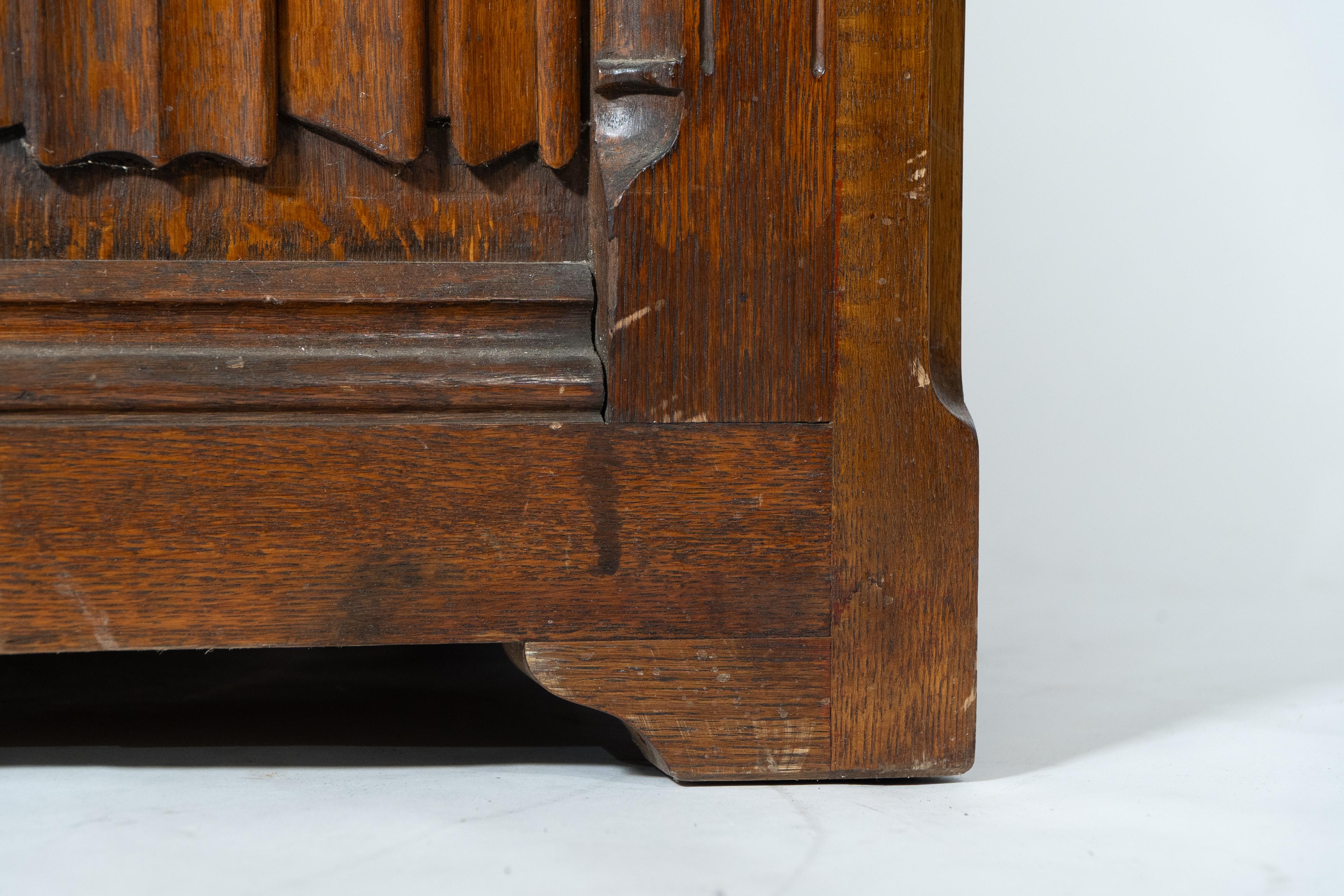 Large Gothic Revival Style Carved Oak Blanket Chest in the Style of A.W.N. Pugin For Sale 7