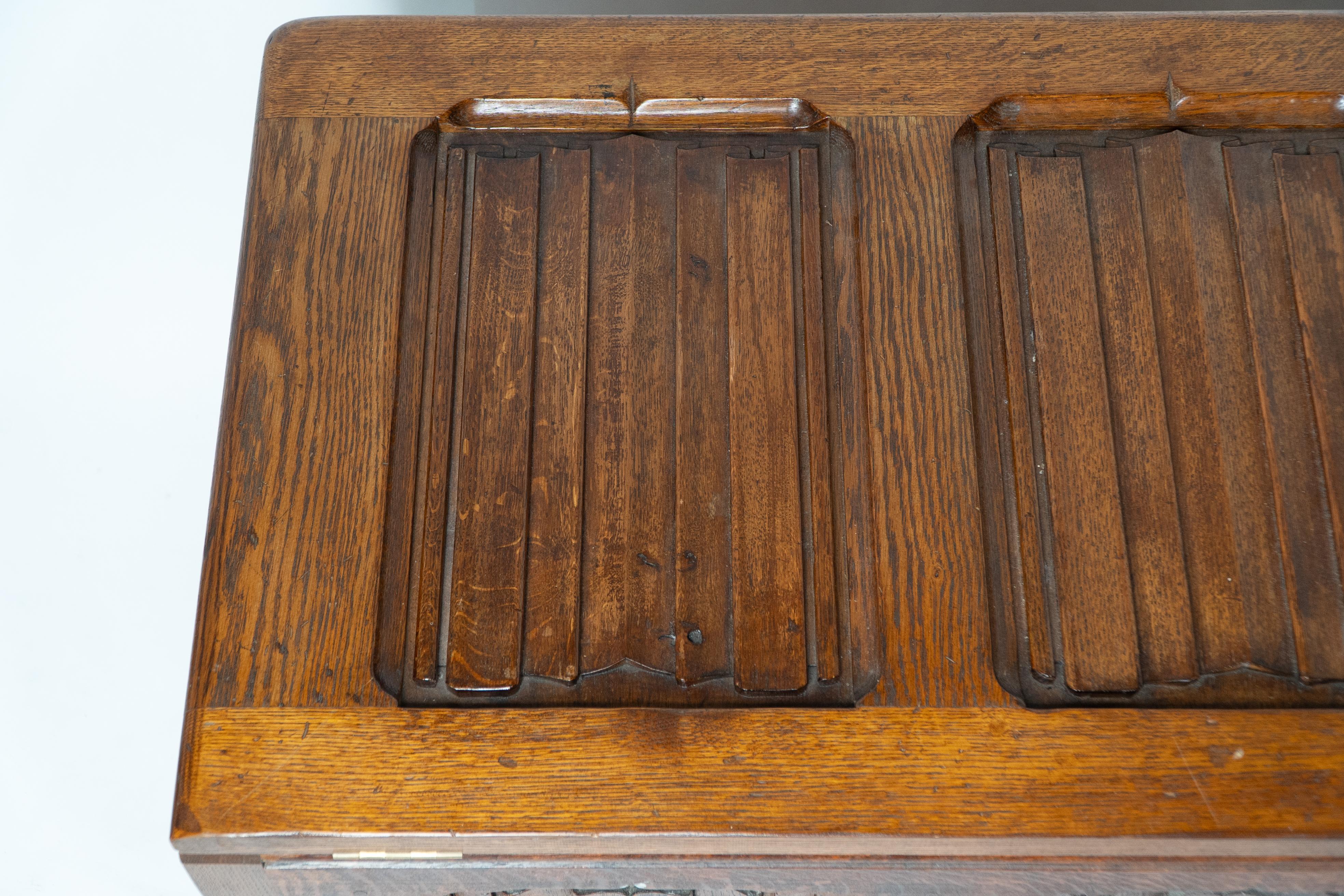 Large Gothic Revival Style Carved Oak Blanket Chest in the Style of A.W.N. Pugin For Sale 10