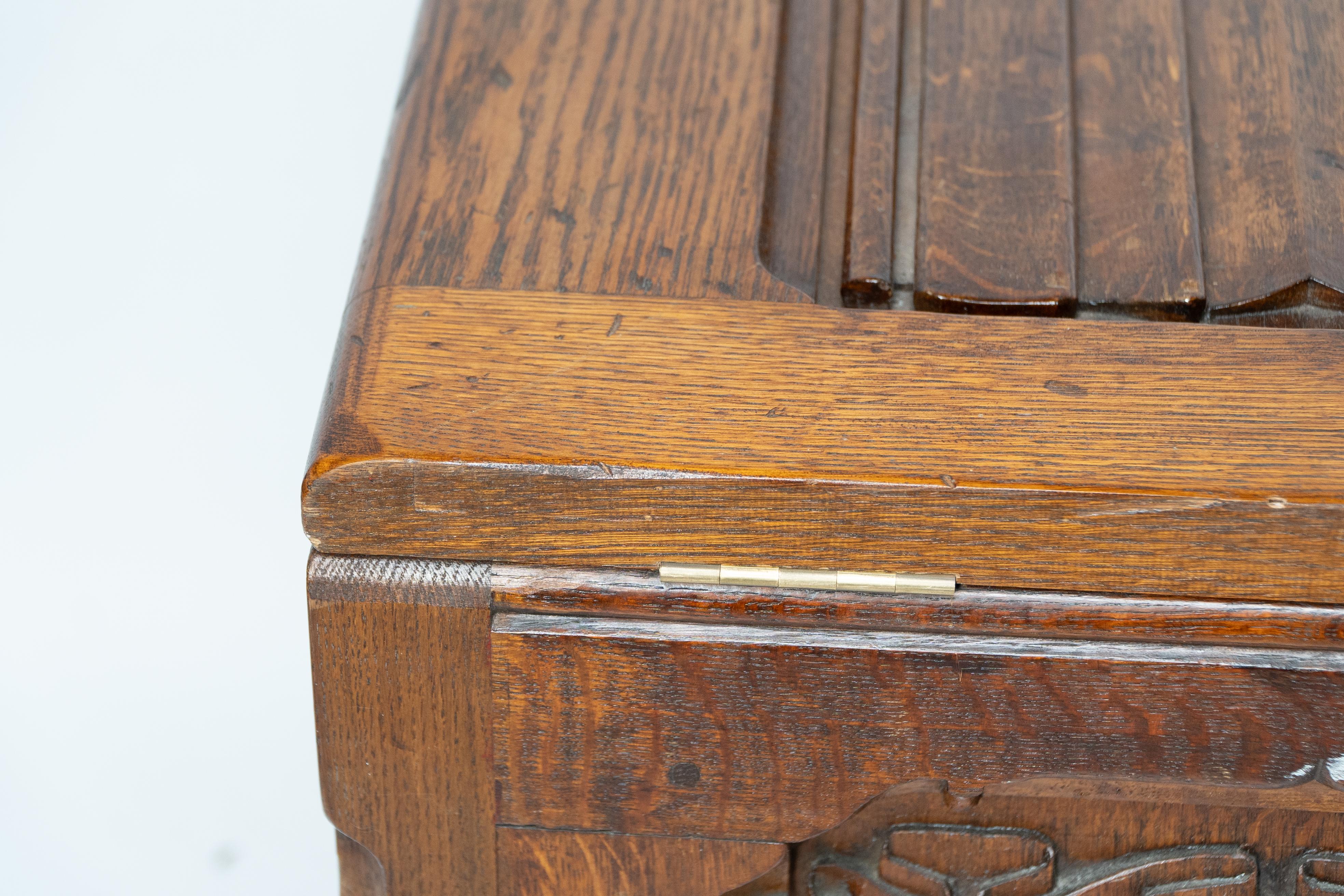 Large Gothic Revival Style Carved Oak Blanket Chest in the Style of A.W.N. Pugin For Sale 11