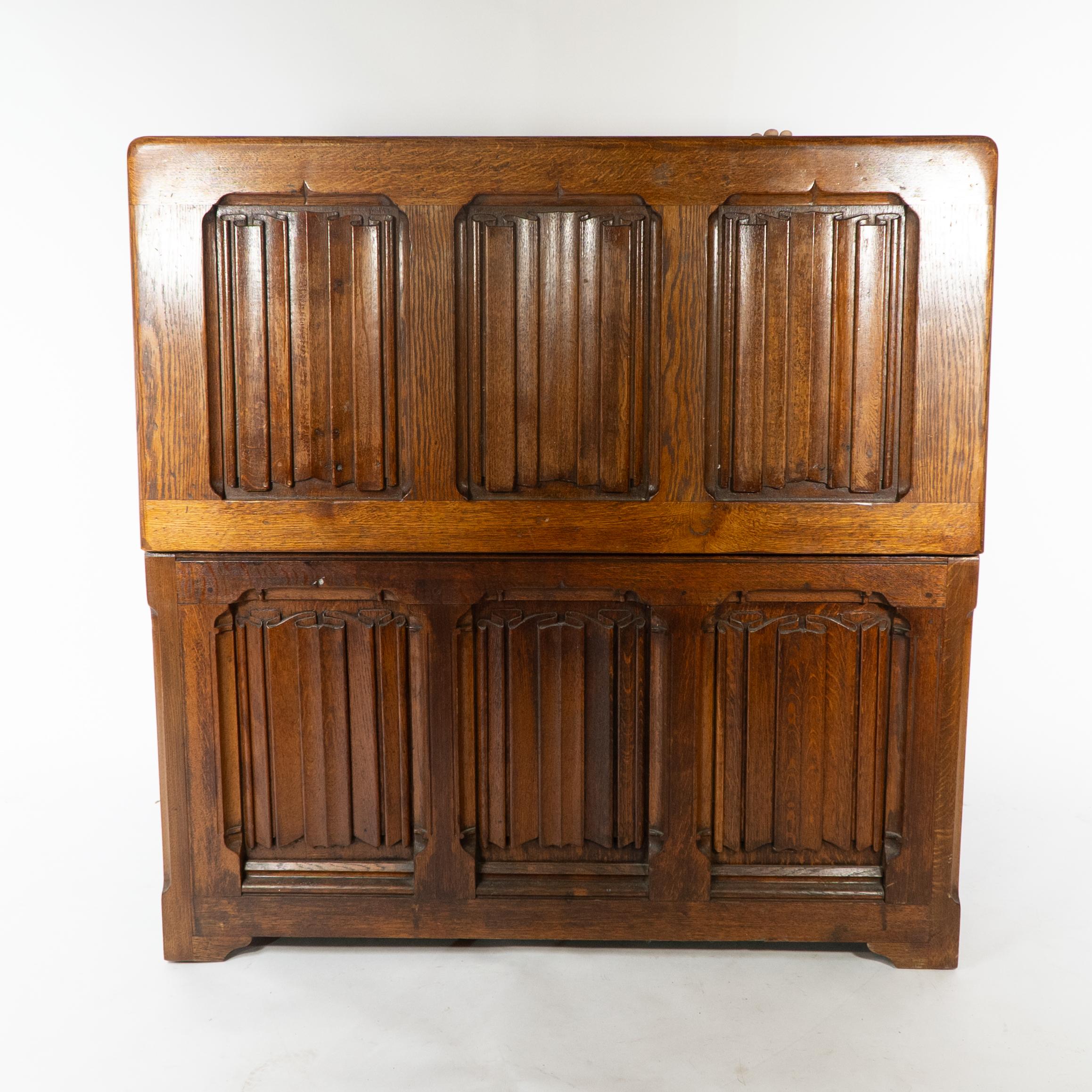 Hand-Carved Large Gothic Revival Style Carved Oak Blanket Chest in the Style of A.W.N. Pugin For Sale