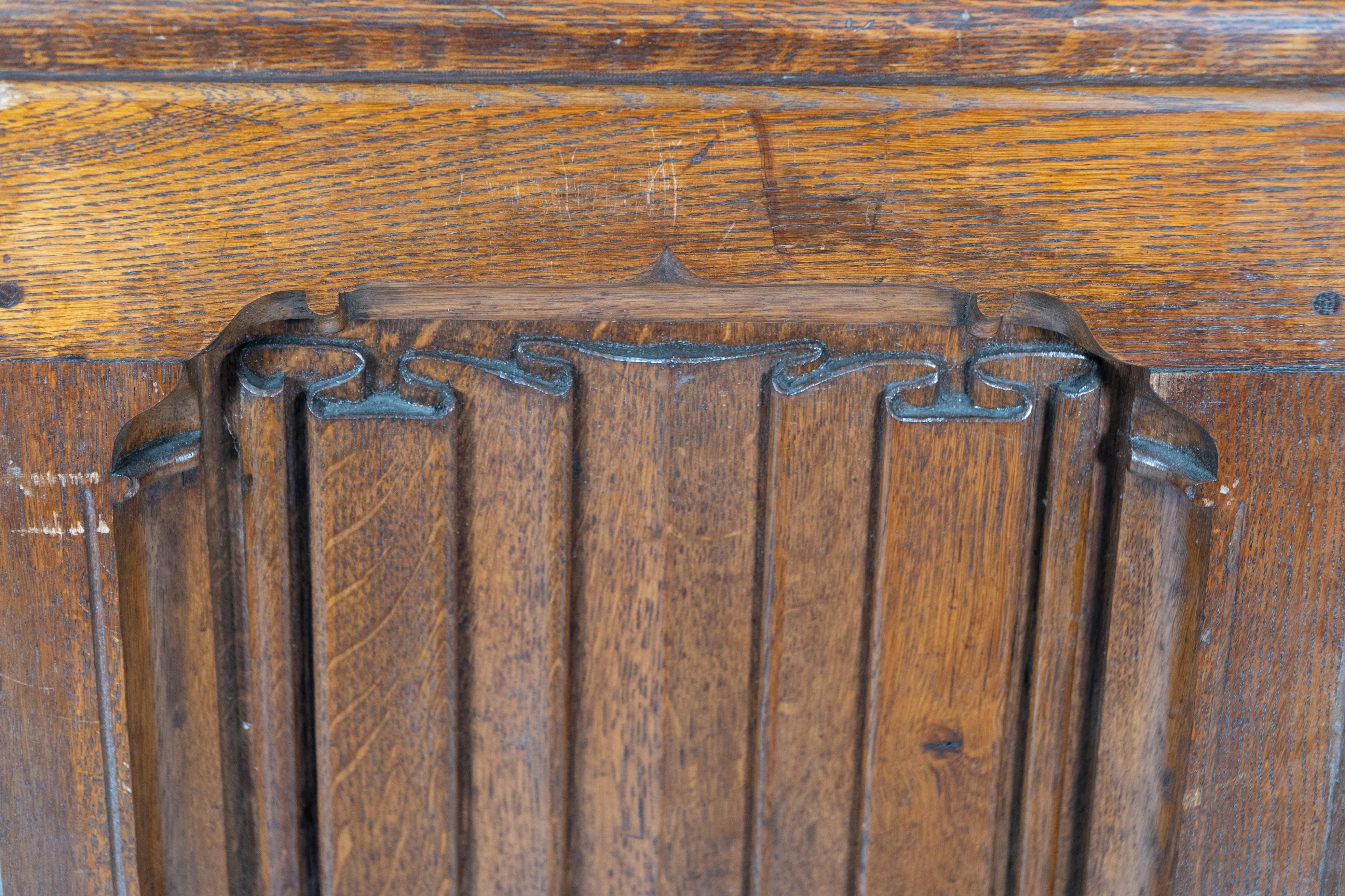 Large Gothic Revival Style Carved Oak Blanket Chest in the Style of A.W.N. Pugin For Sale 1