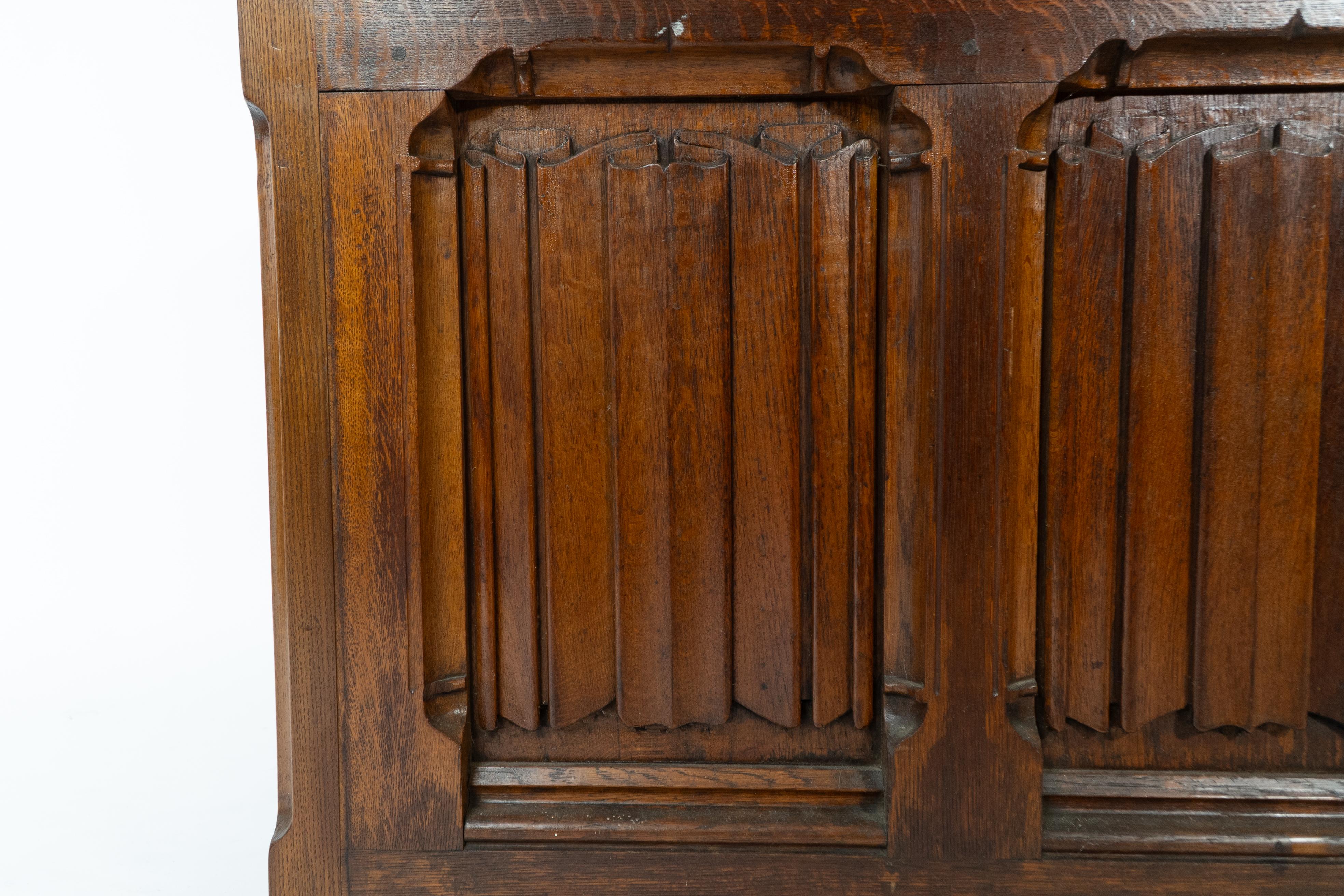 Large Gothic Revival Style Carved Oak Blanket Chest in the Style of A.W.N. Pugin For Sale 3