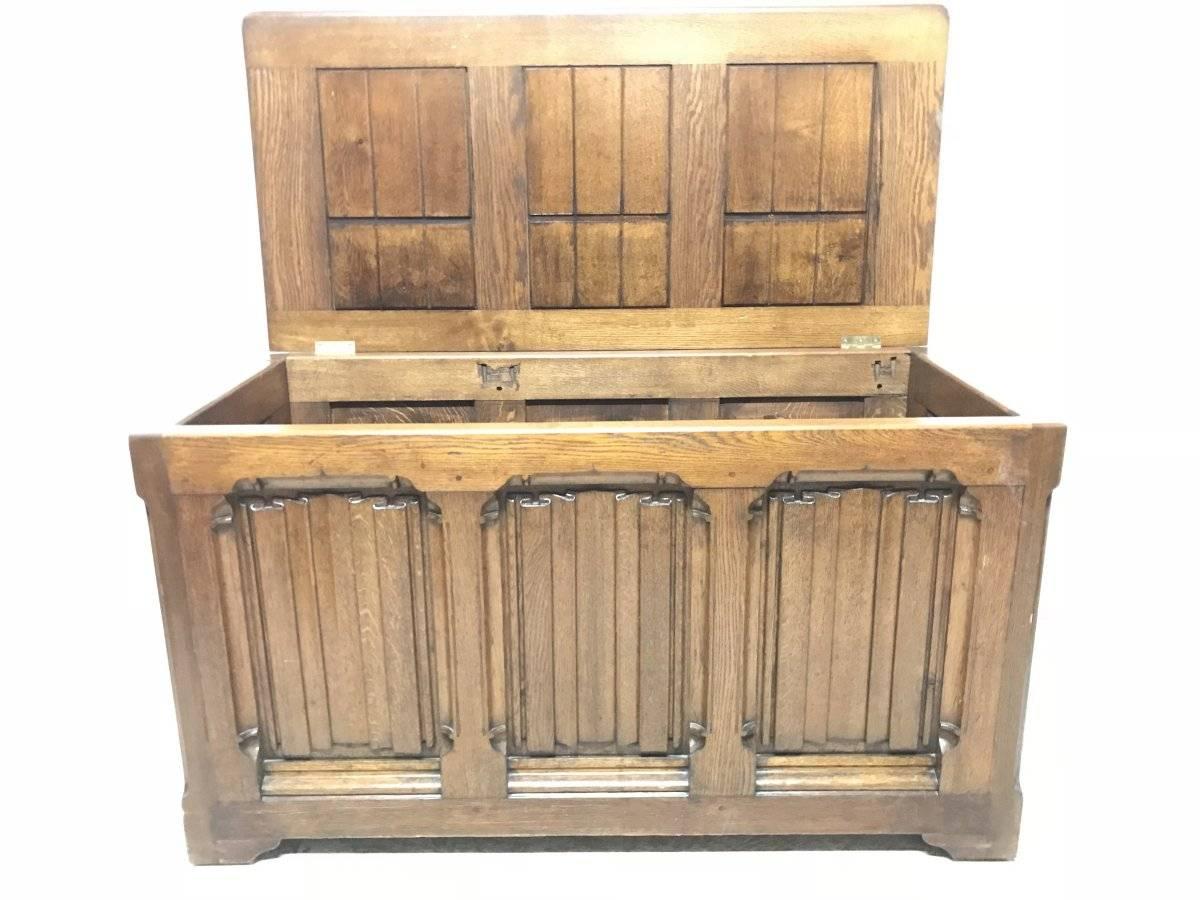 Large Gothic Revival Style Carved Oak Blanket Chest in the Style of A.W.N. Pugin For Sale 1