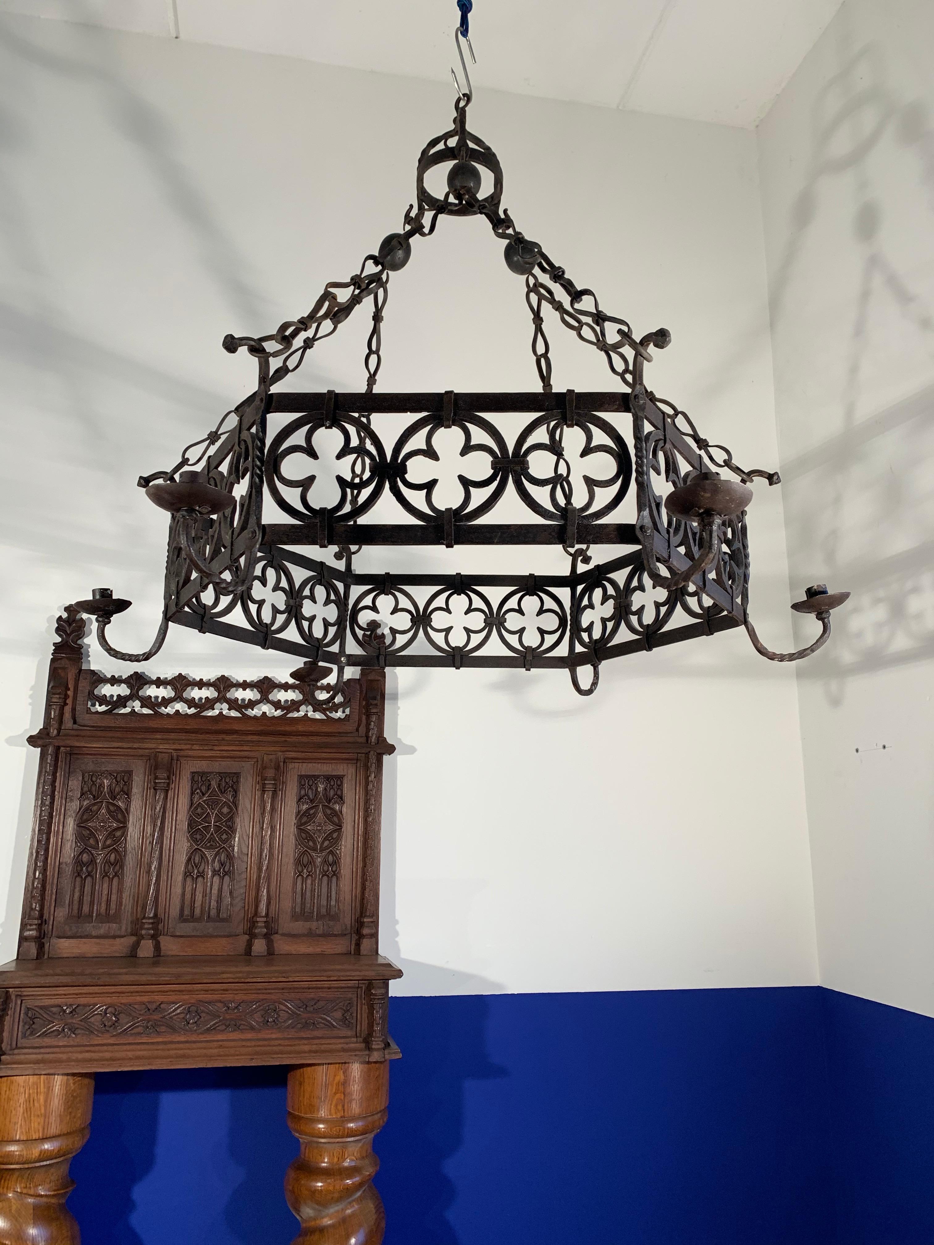 Large Gothic Revival Wrought Iron Chandelier for Dining Room / Restaurant Etc For Sale 1