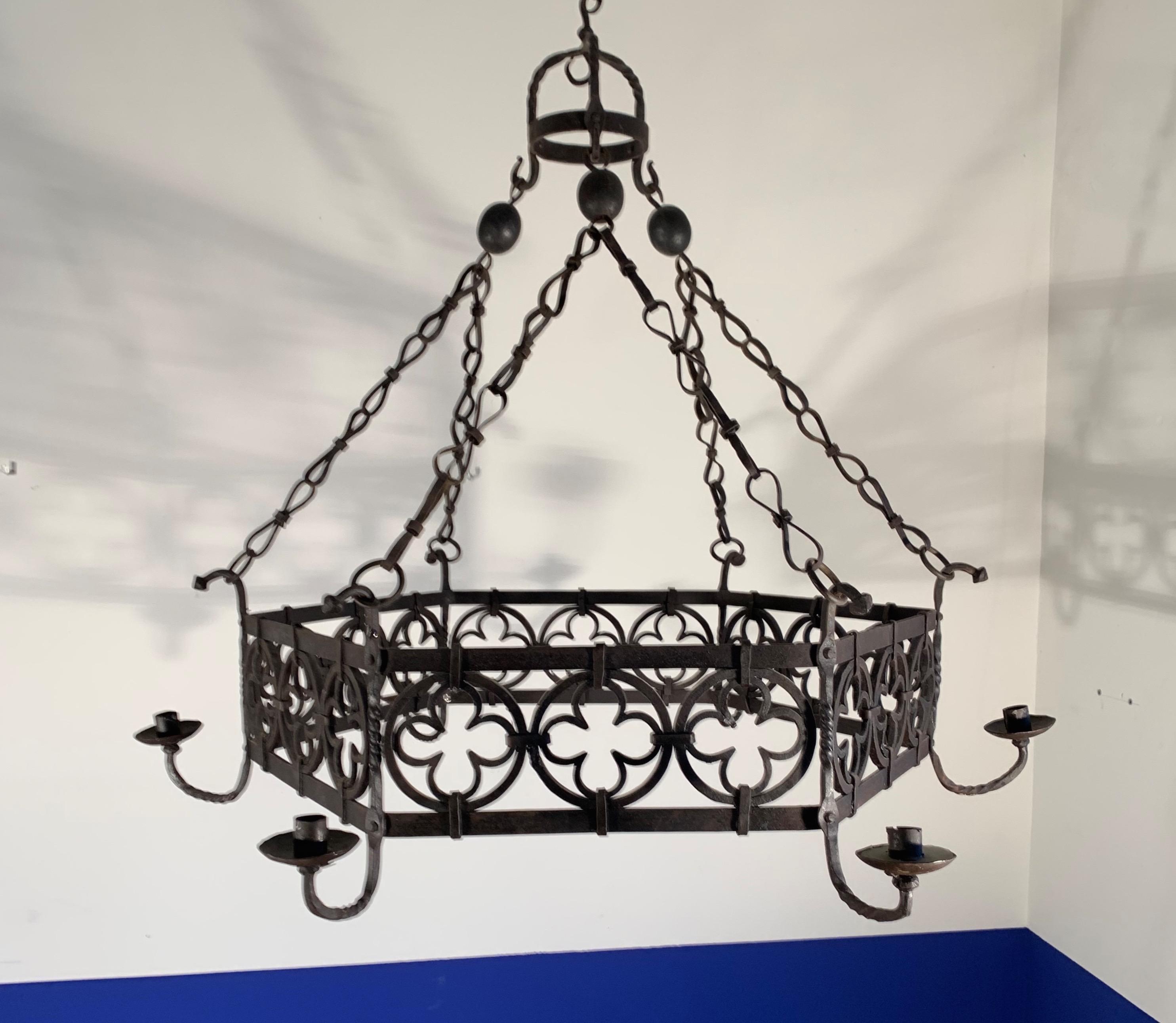 Large Gothic Revival Wrought Iron Chandelier for Dining Room / Restaurant Etc For Sale 2