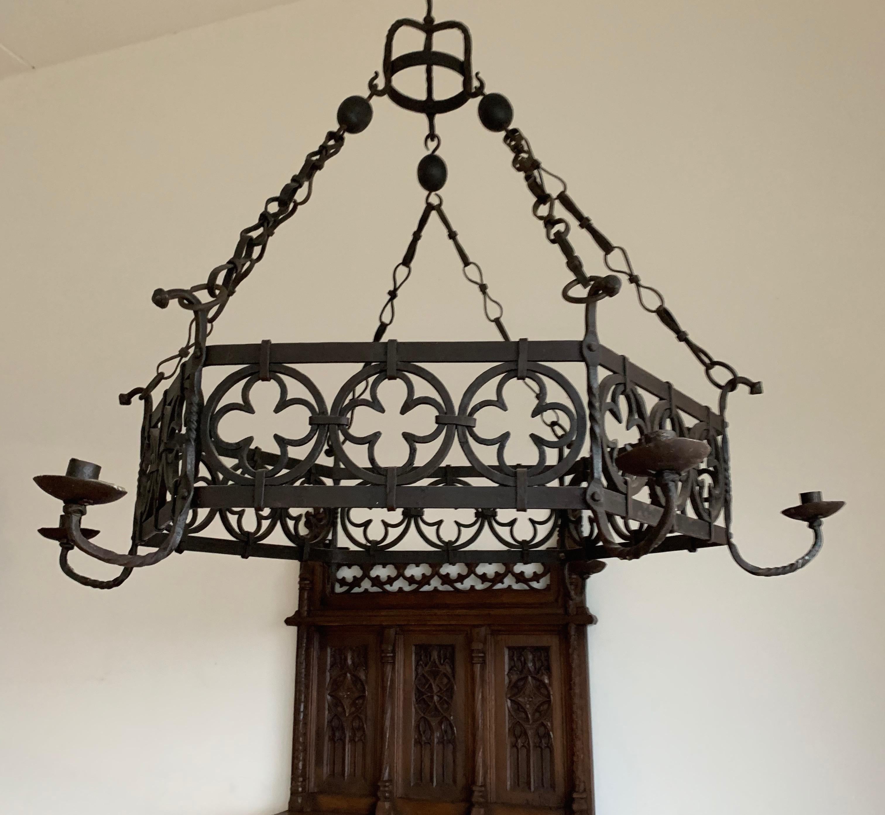 Large Gothic Revival Wrought Iron Chandelier for Dining Room / Restaurant Etc For Sale 4