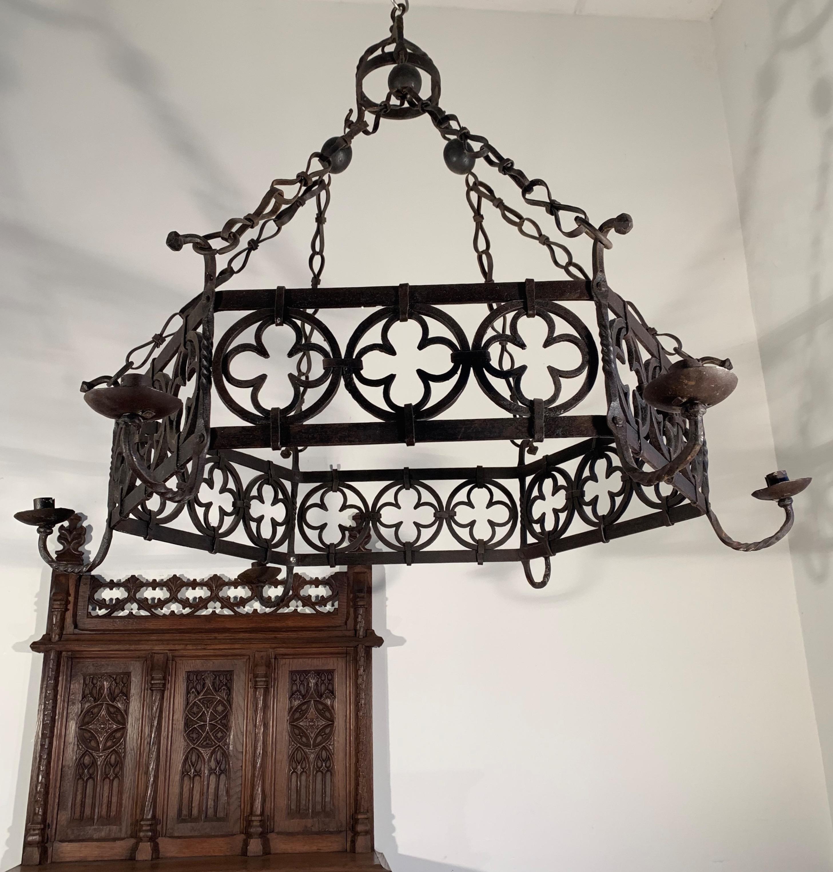 Large Gothic Revival Wrought Iron Chandelier for Dining Room / Restaurant Etc For Sale 6