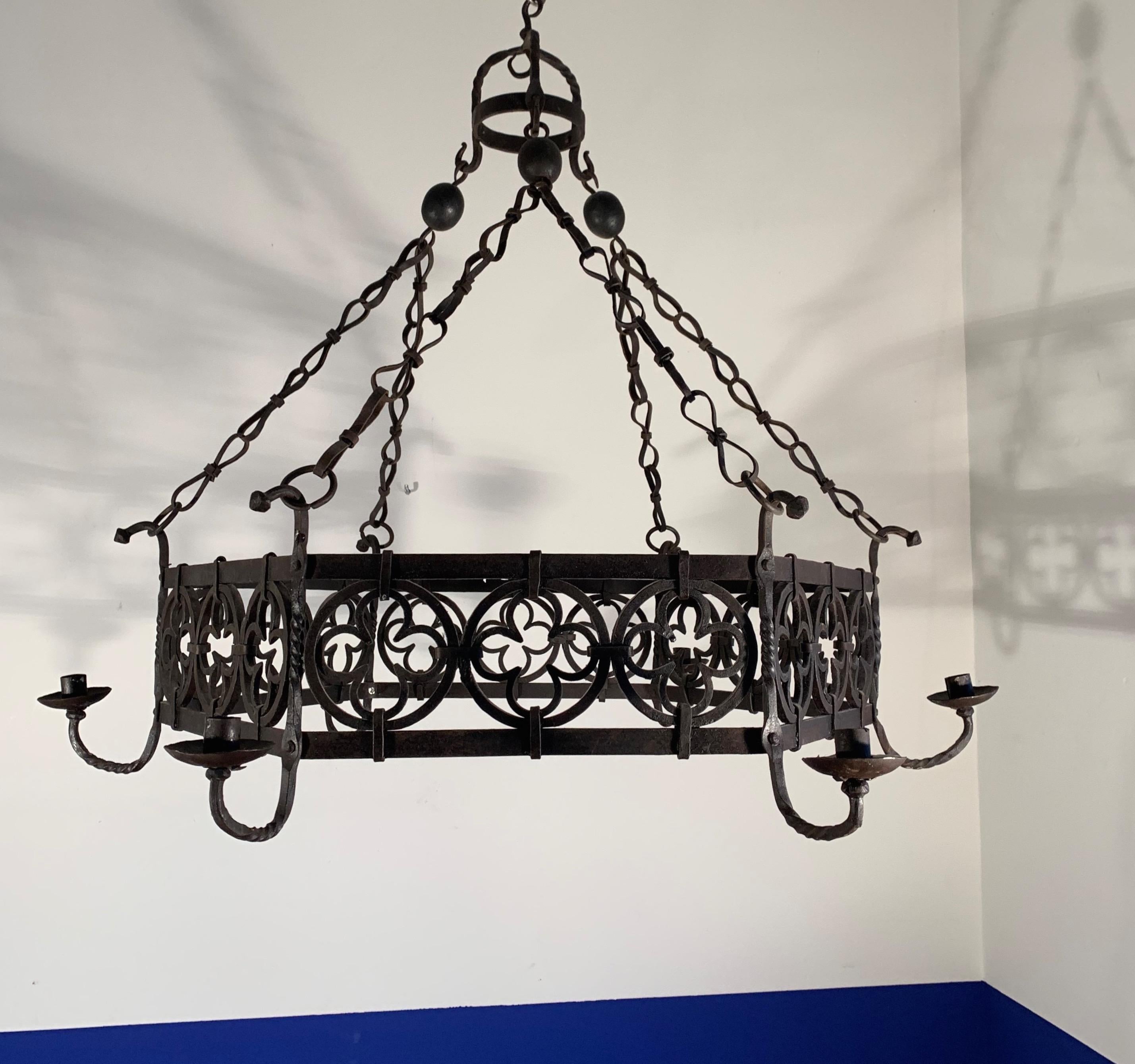Large Gothic Revival Wrought Iron Chandelier for Dining Room / Restaurant Etc For Sale 7