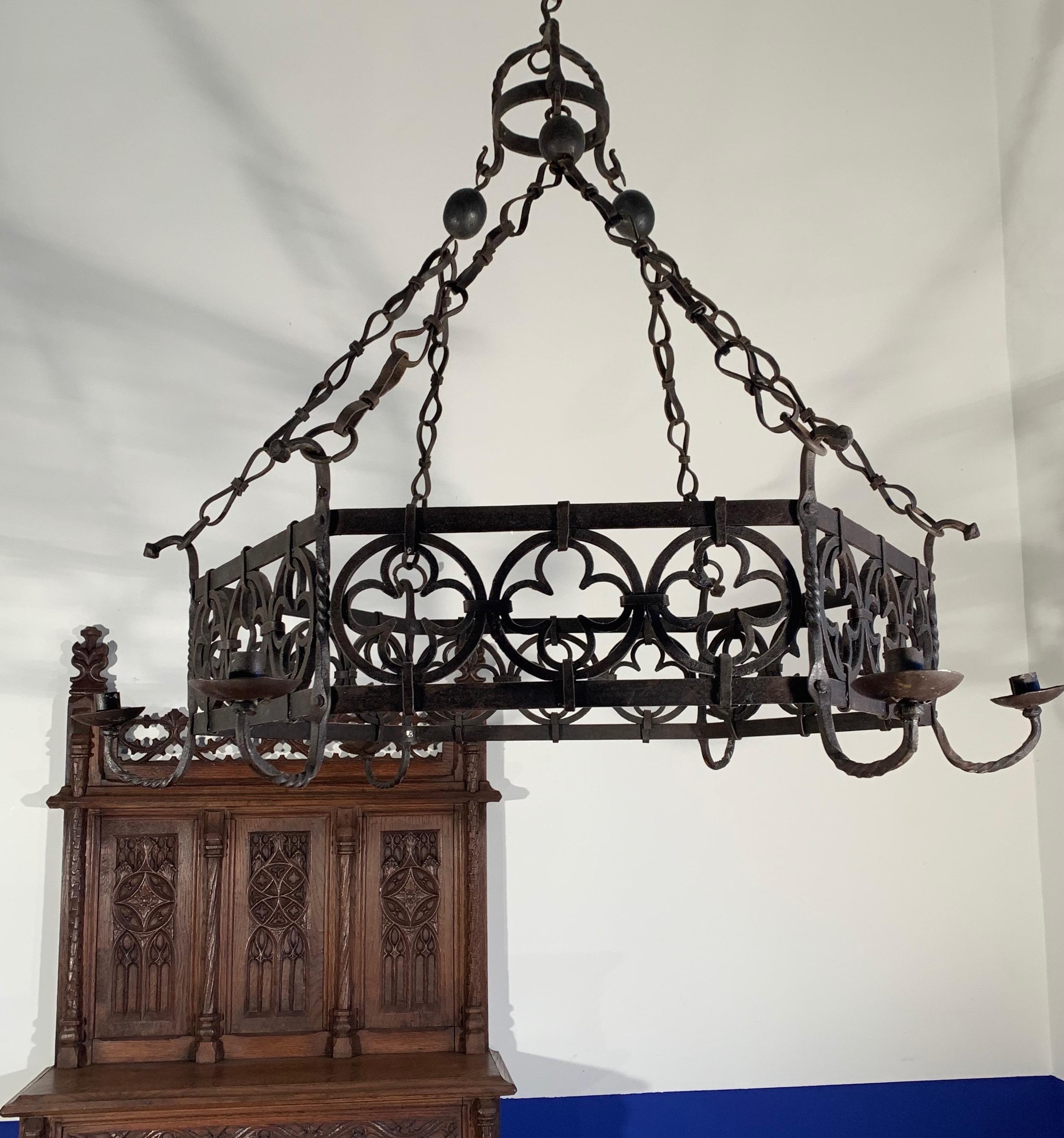 Large Gothic Revival Wrought Iron Chandelier for Dining Room / Restaurant Etc For Sale 8