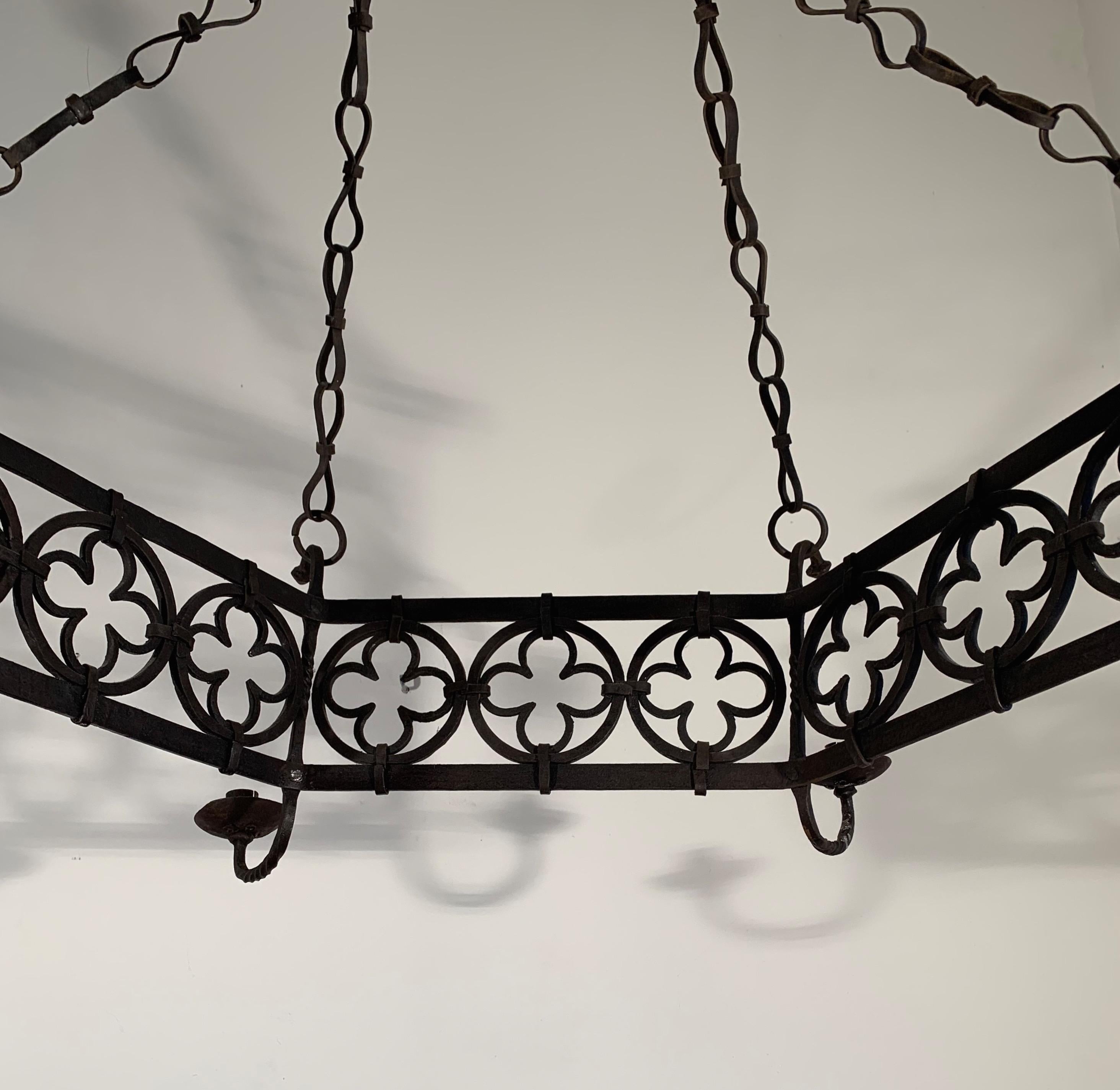 Blackened Large Gothic Revival Wrought Iron Chandelier for Dining Room / Restaurant Etc For Sale