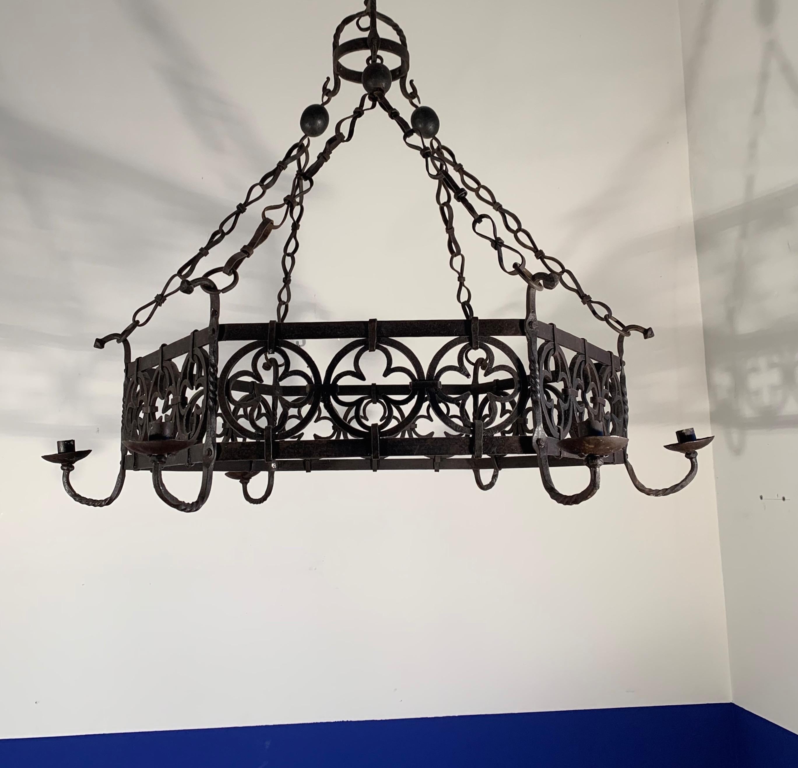 20th Century Large Gothic Revival Wrought Iron Chandelier for Dining Room / Restaurant Etc For Sale